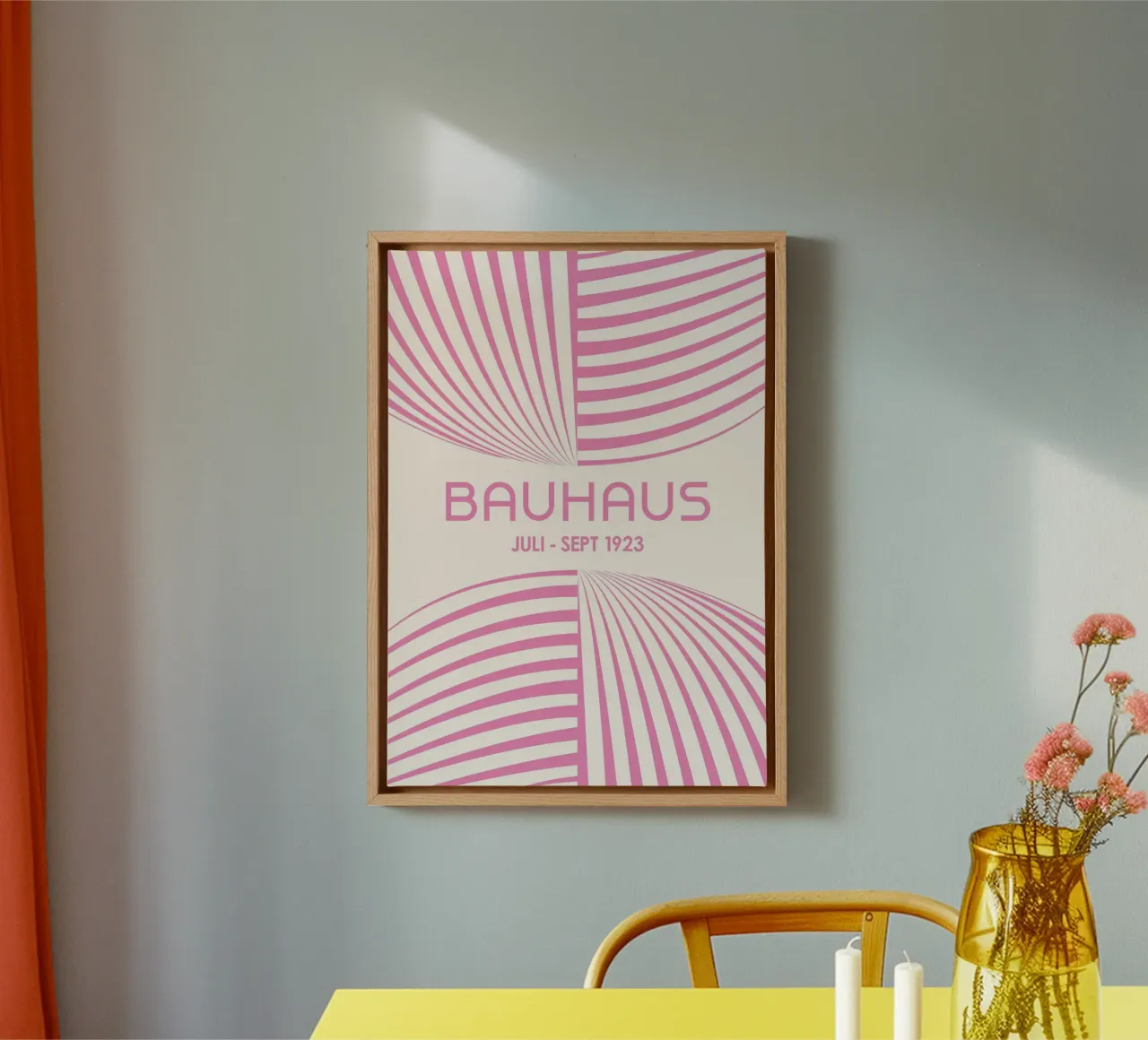 Pastellrosa Bauhaus Abstrakte Kunst - Dynamische geschwungene Linien Post Leinwand von Grungeo