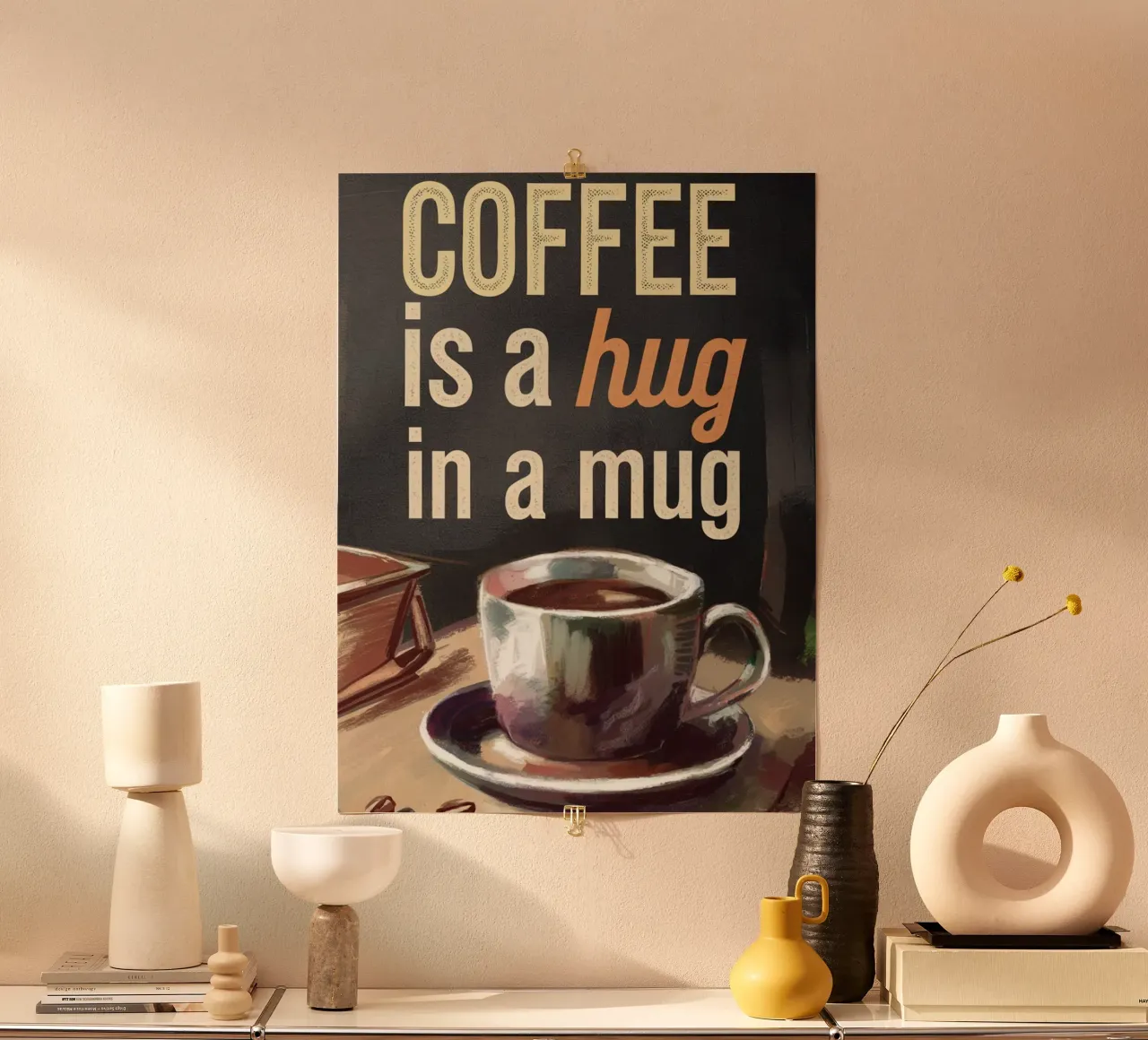 Coffee hug poster with wooden frame by 20 Farben