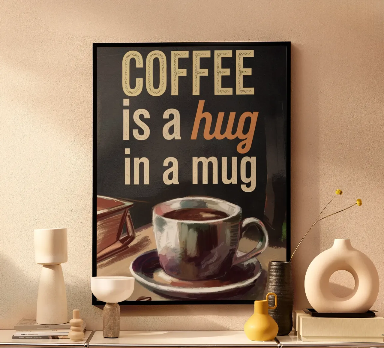 Coffee hug poster with wooden frame by 20 Farben