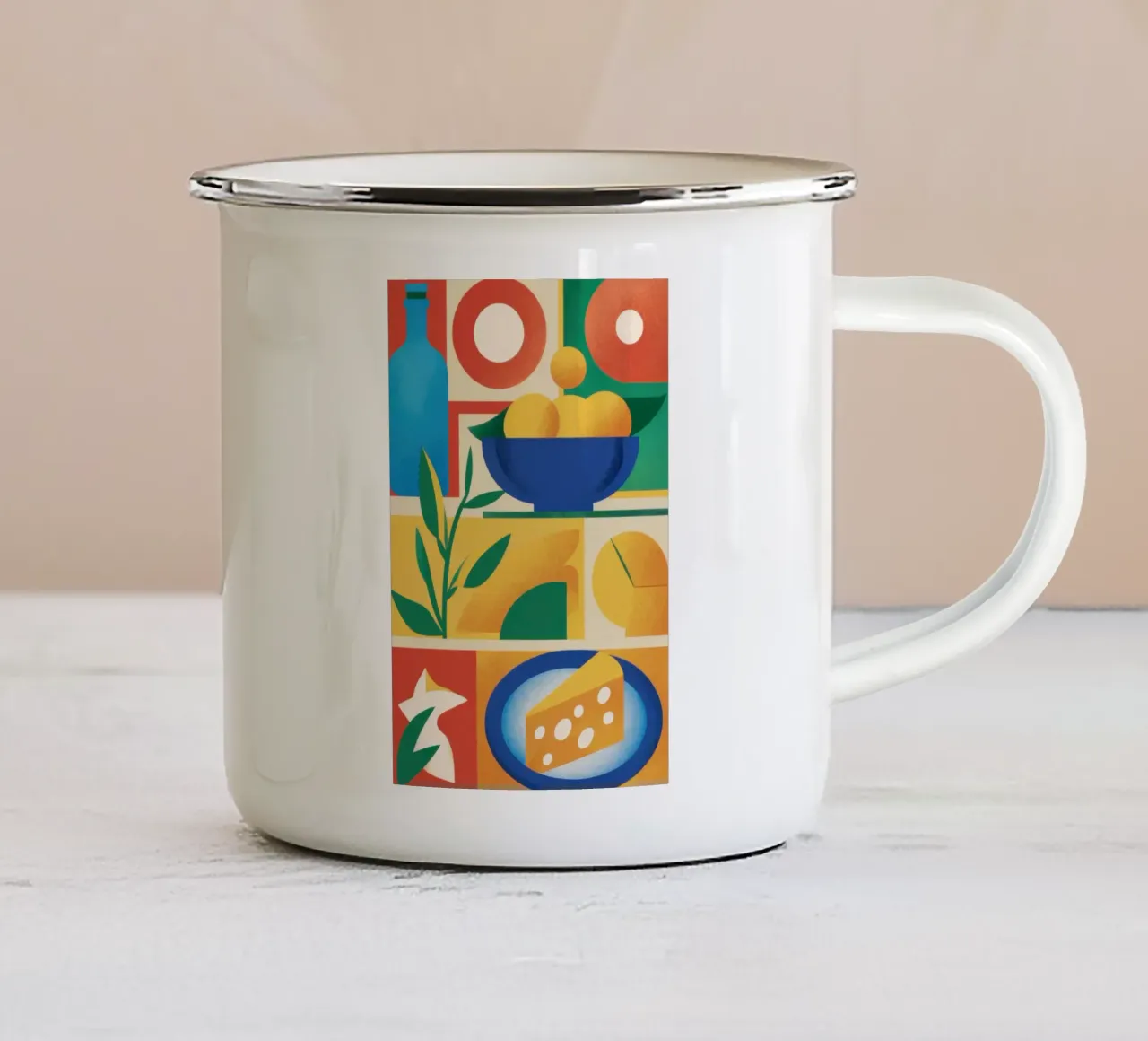 Geometrisch Citrus Stilleven emaille mok van Sun Riser