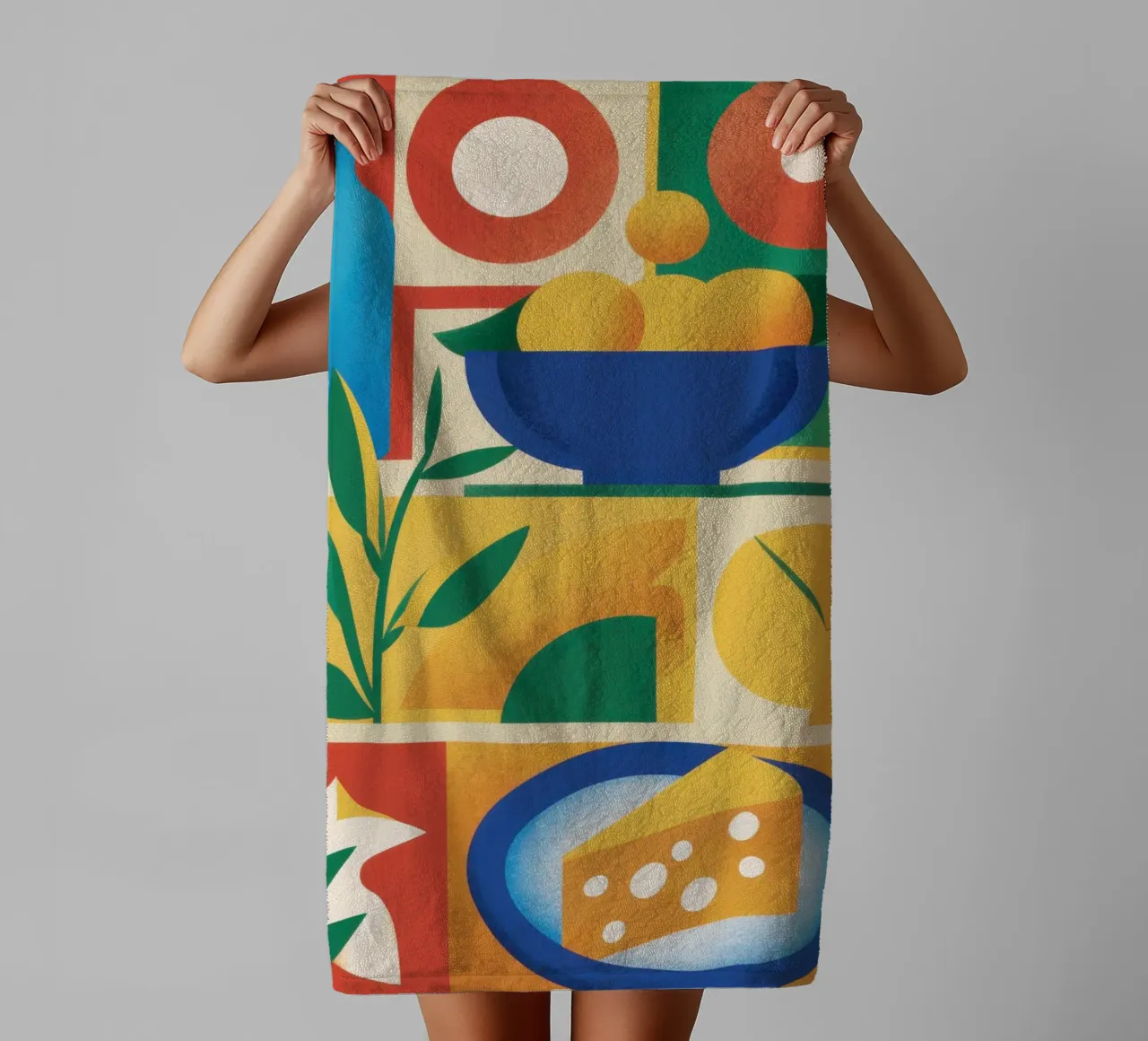 Geometric Citrus Still Life towel by Sun Riser