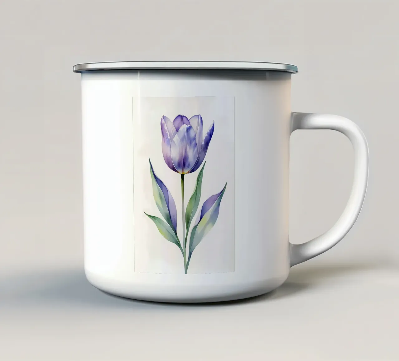 Pittura ad acquerello di tulipani viola tazza in smalto da Bloom And Brush