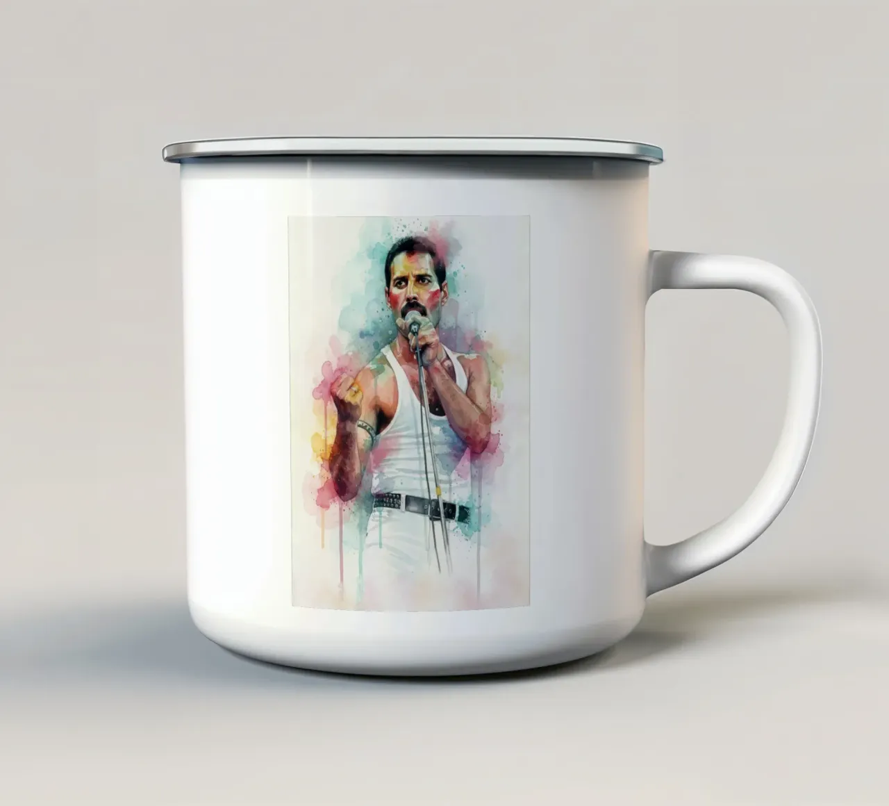 Freddie Mercury abstracte kleurrijke kunst emaille mok van Kalis