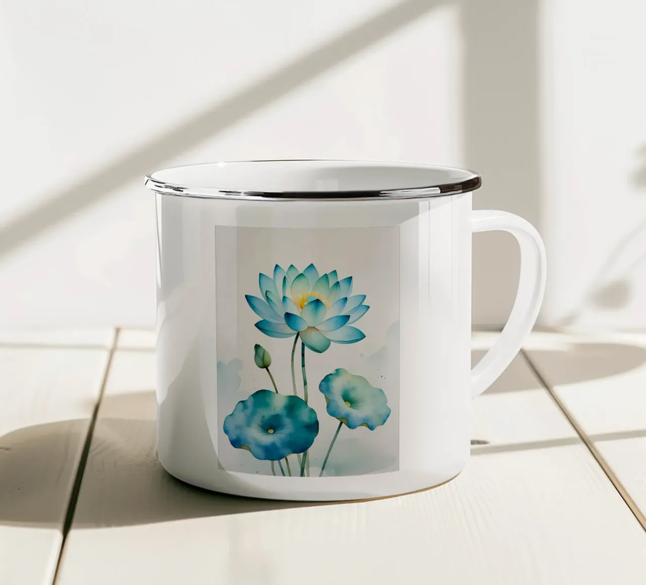 Pittura ad acquerello di loto blu tazza in smalto da Bloom And Brush
