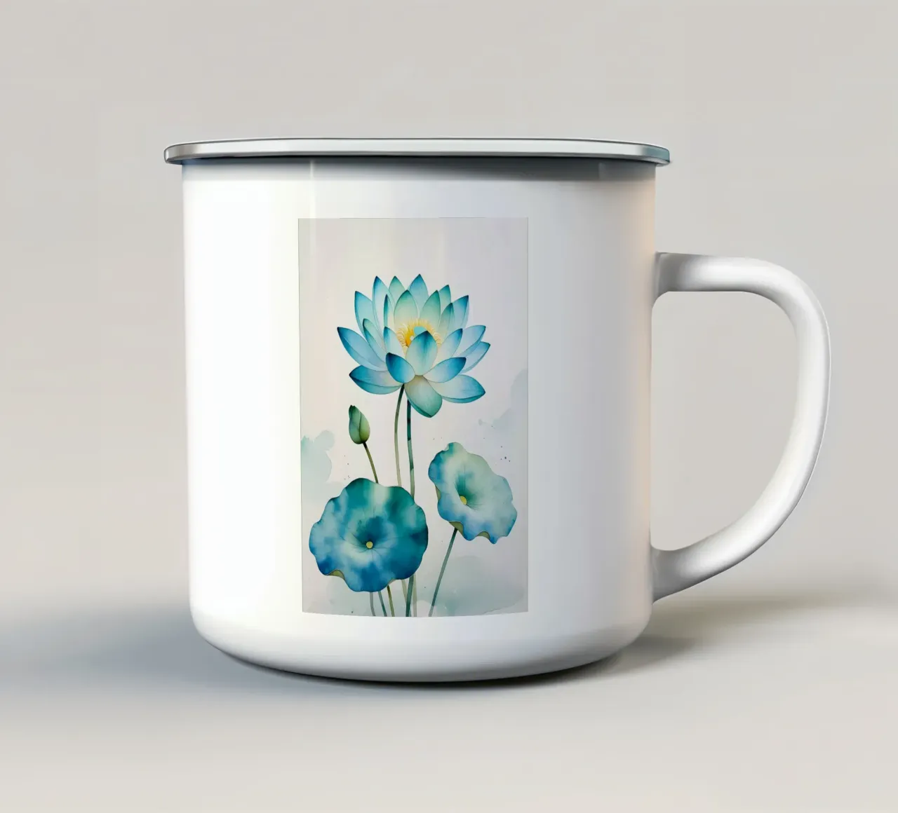 Pittura ad acquerello di loto blu tazza in smalto da Bloom And Brush