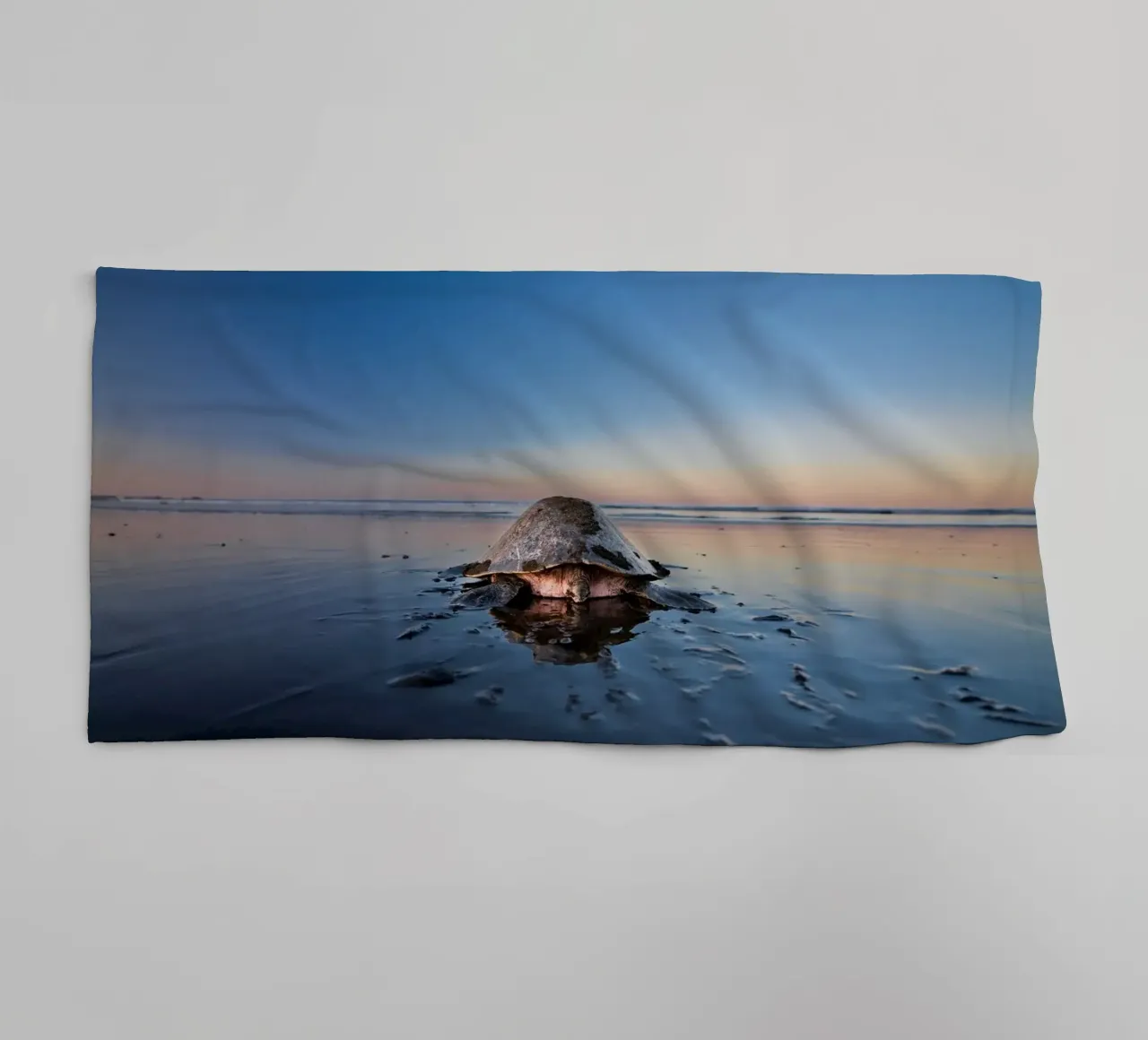 Mummy sea turtle on the beach on her way into the sea towel by DiveDuke