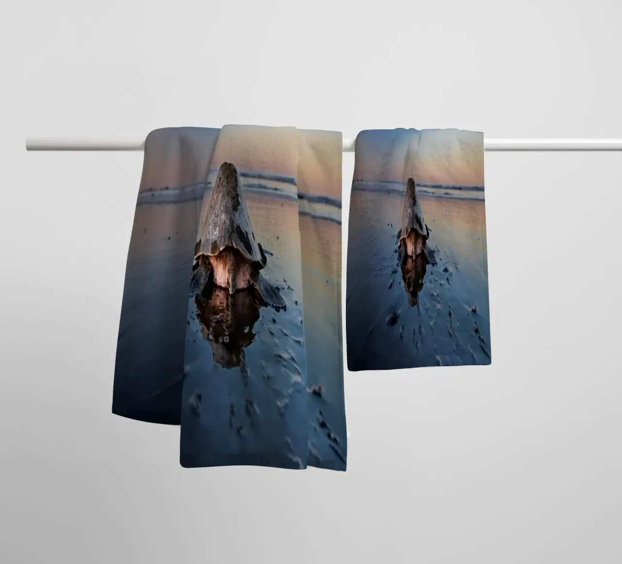 Mummy sea turtle on the beach on her way into the sea towel by DiveDuke