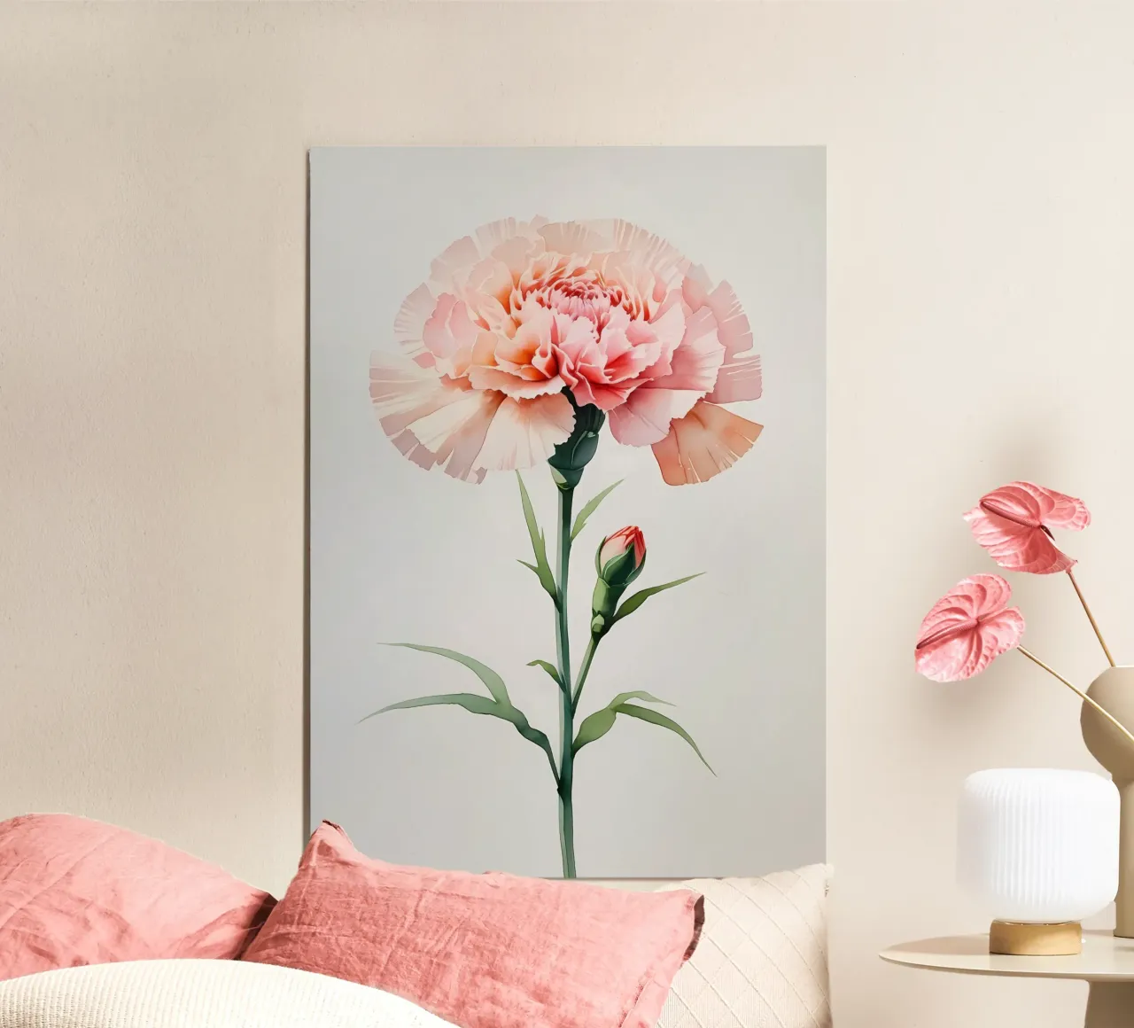Garofano rosa Pittura ad acquerello alluminio dibond da Bloom And Brush