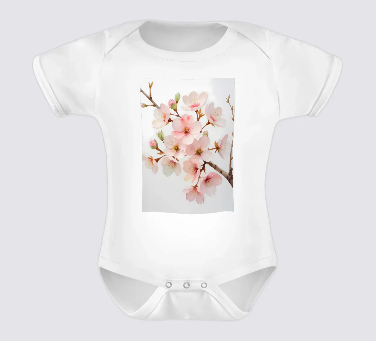 Acquerello sui fiori di ciliegio body neonato maniche corte da Bloom And Brush