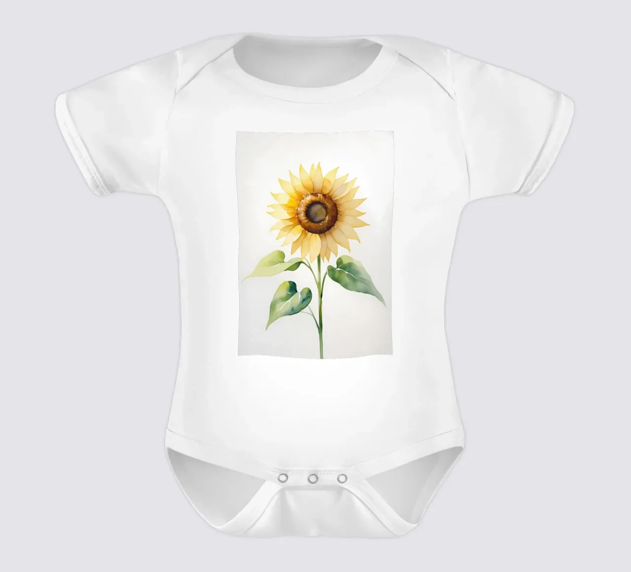 Girasole dipinto ad acquerello body neonato maniche corte da Bloom And Brush