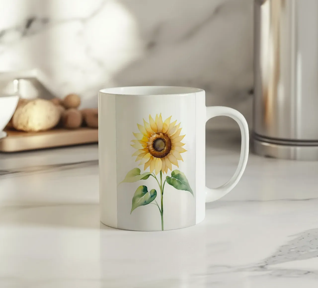Girasole dipinto ad acquerello tazza in ceramica da Bloom And Brush