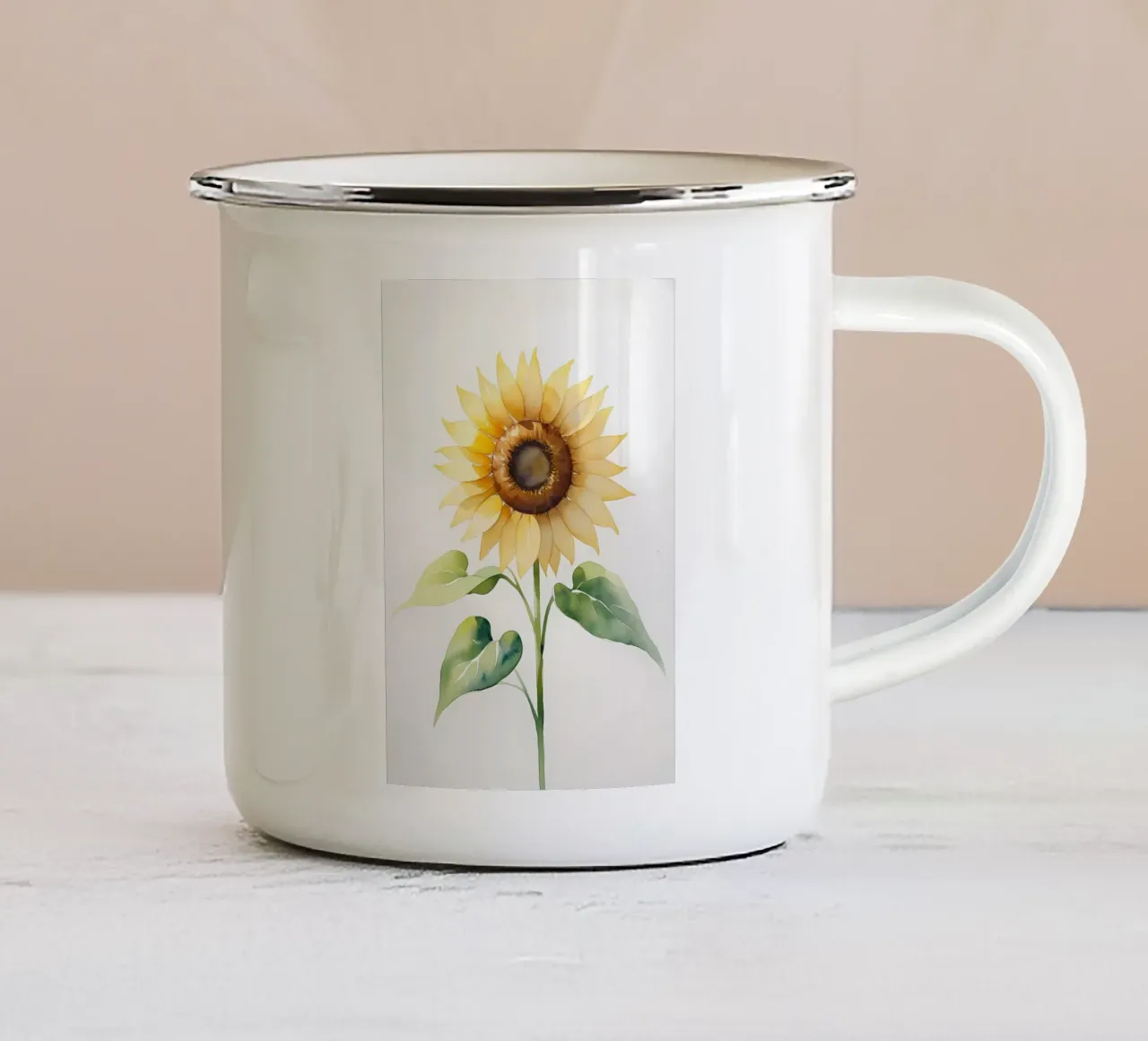Girasole dipinto ad acquerello tazza in smalto da Bloom And Brush
