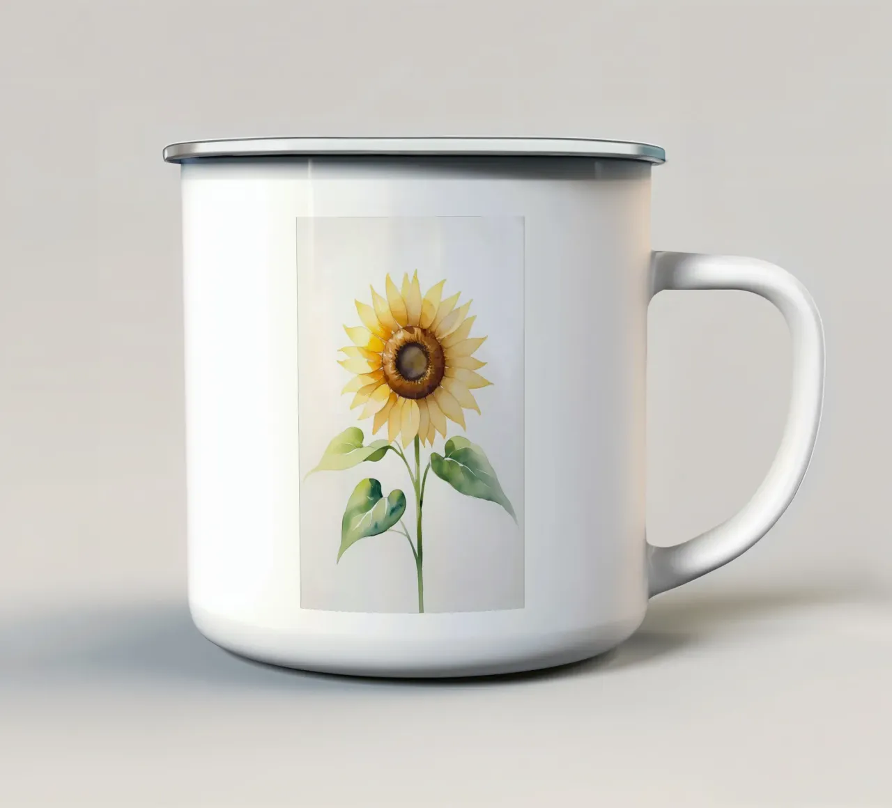 Girasole dipinto ad acquerello tazza in smalto da Bloom And Brush
