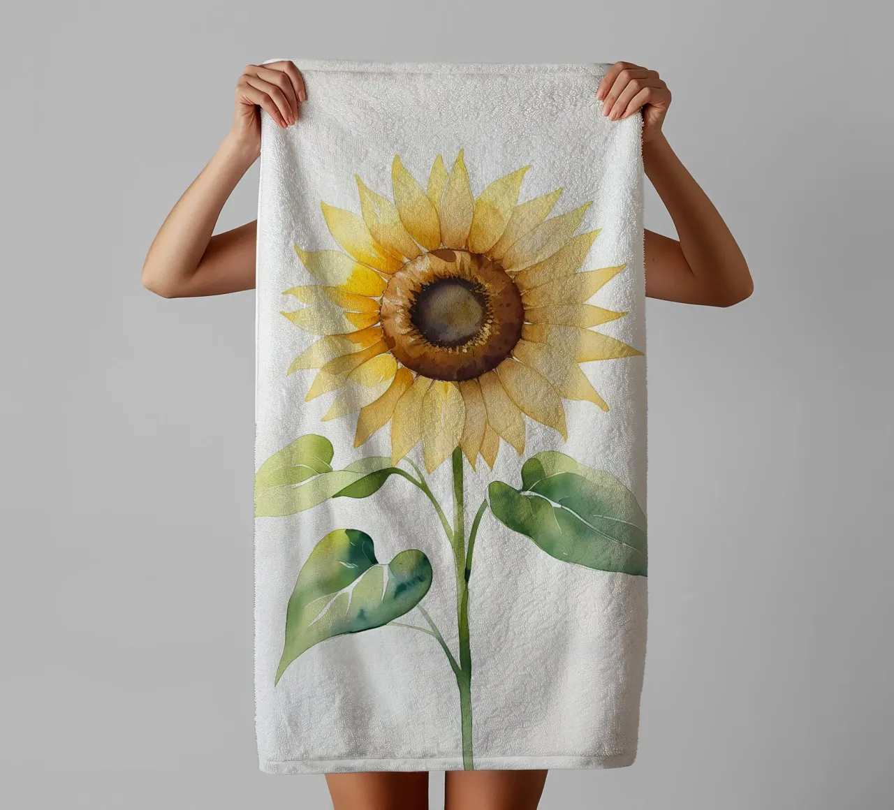 Girasole dipinto ad acquerello asciugamano da bagno da Bloom And Brush