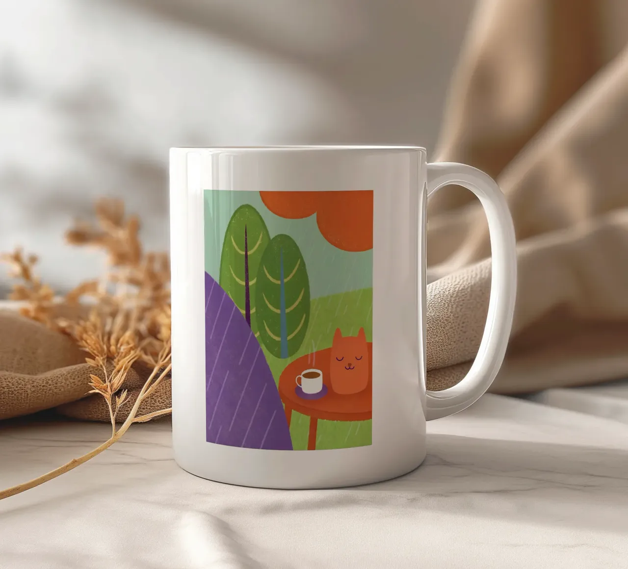 Gatti e caffè sotto la pioggia tazza in ceramica da LOYAL SHOP