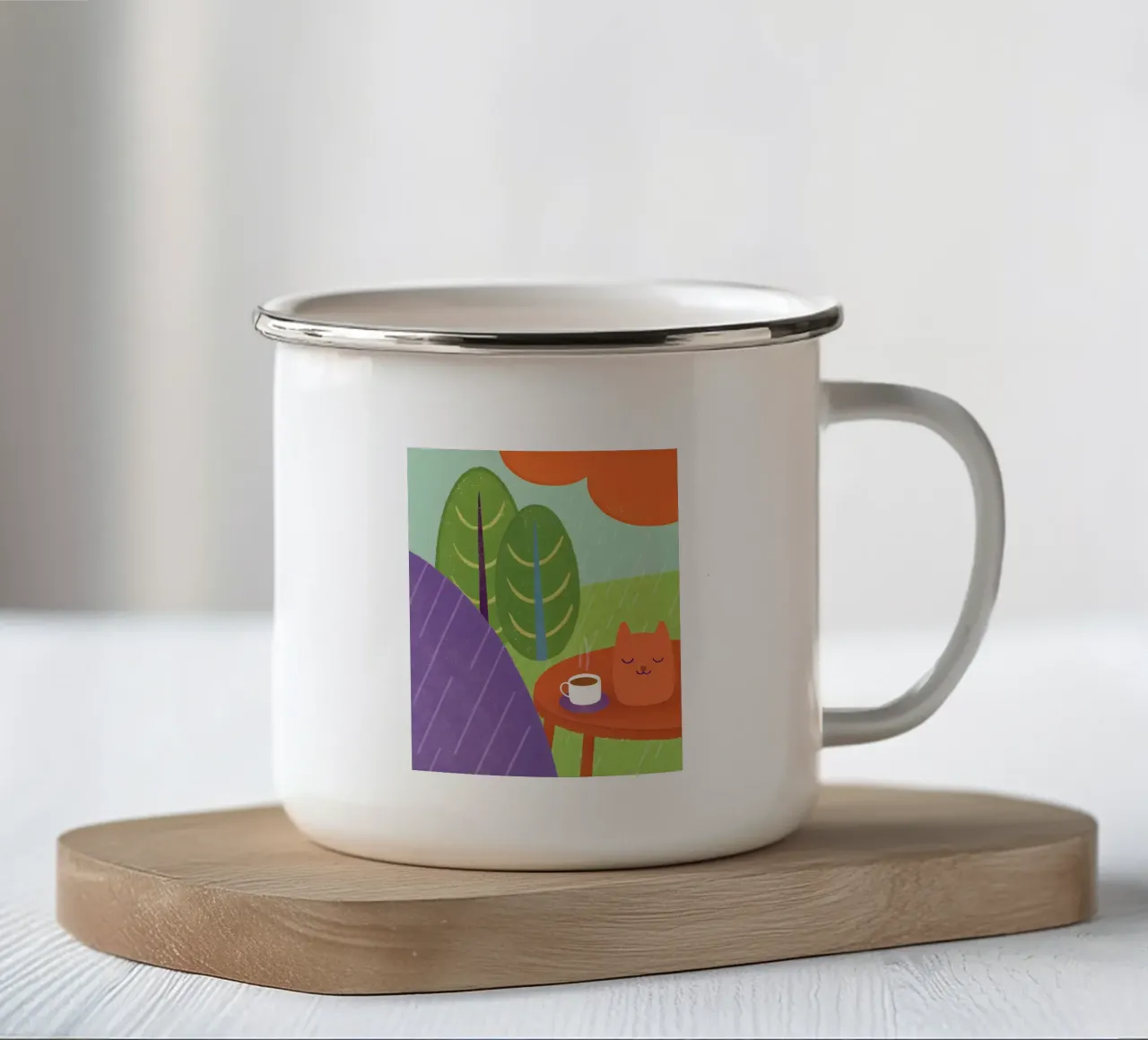Gatti e caffè sotto la pioggia tazza in smalto da LOYAL SHOP