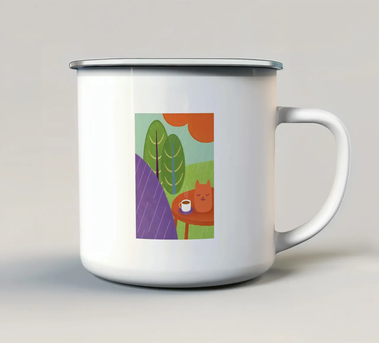 Gatti e caffè sotto la pioggia tazza in smalto da LOYAL SHOP