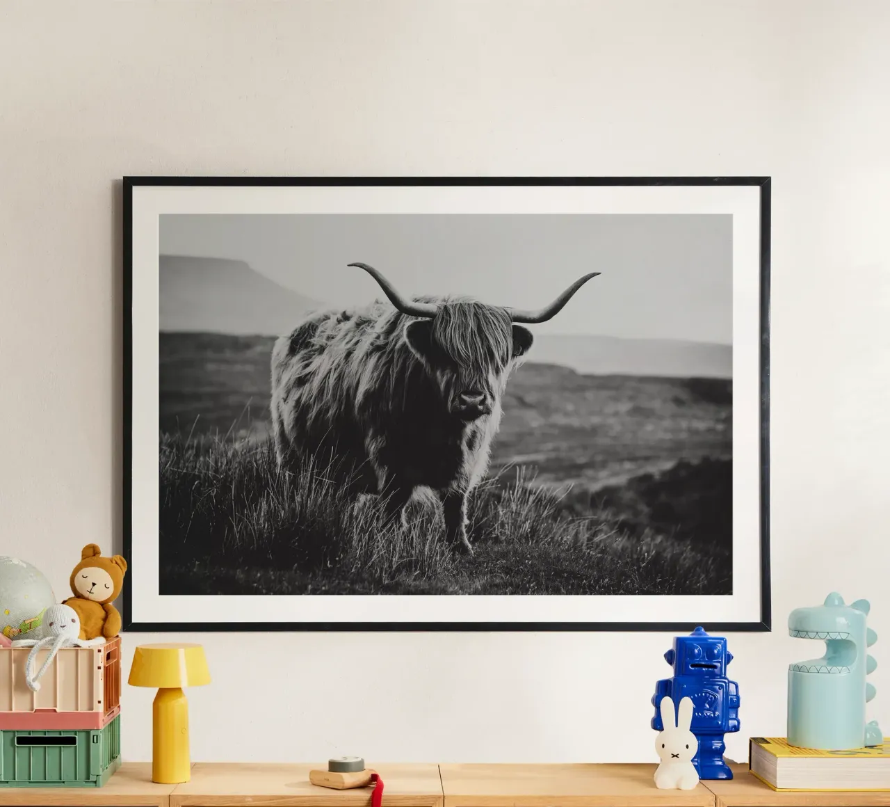 Bovini delle Highlands scozzesi poster con telaio in legno da susea