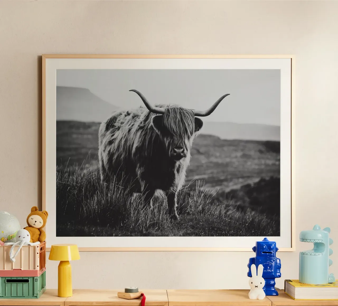 Bovini delle Highlands scozzesi poster con telaio in legno da susea