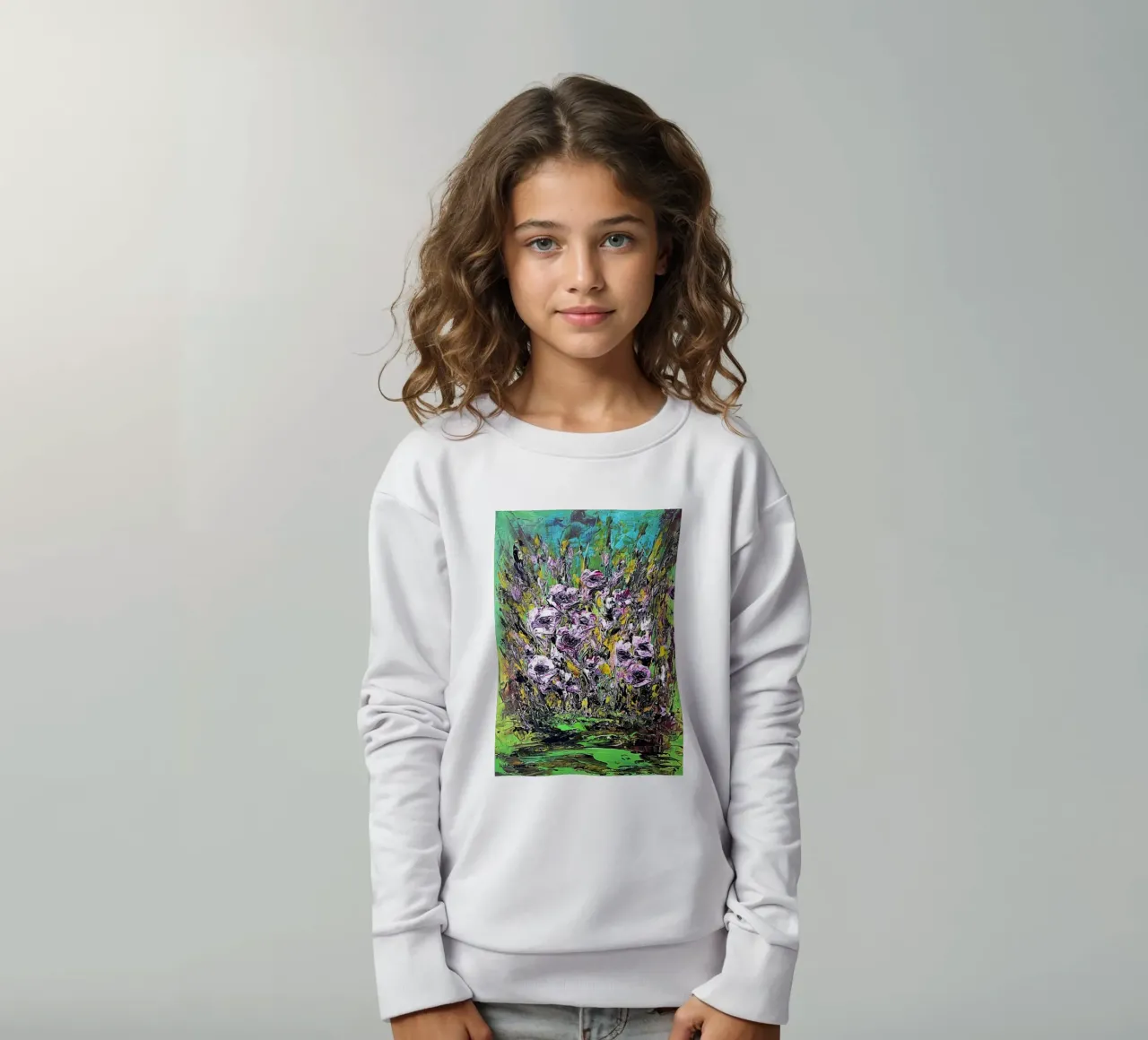FIORI IN RIVA AL FIUME. felpa bambino da Little treasures for your home