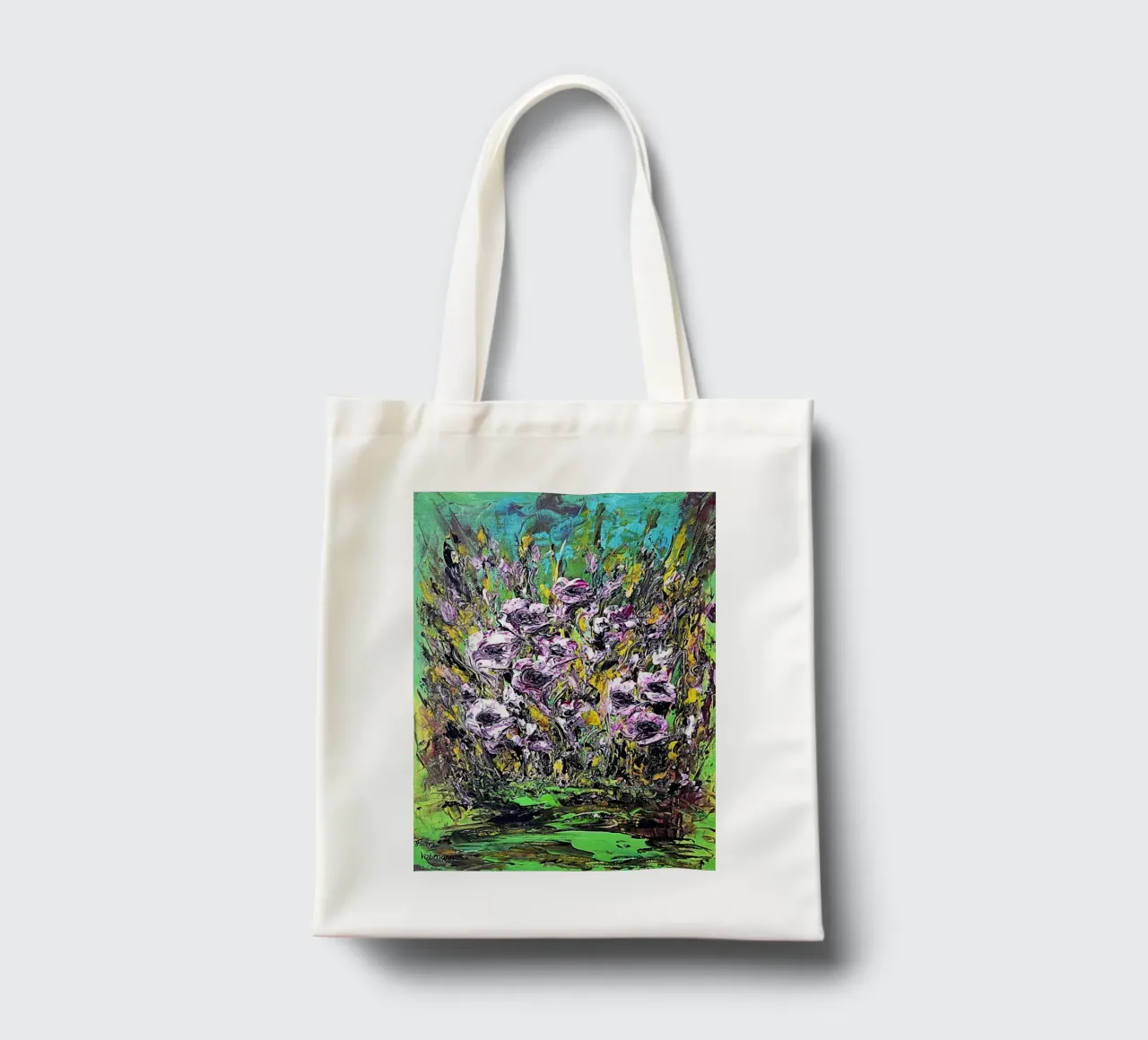 FIORI IN RIVA AL FIUME. borsa in juta da Little treasures for your home