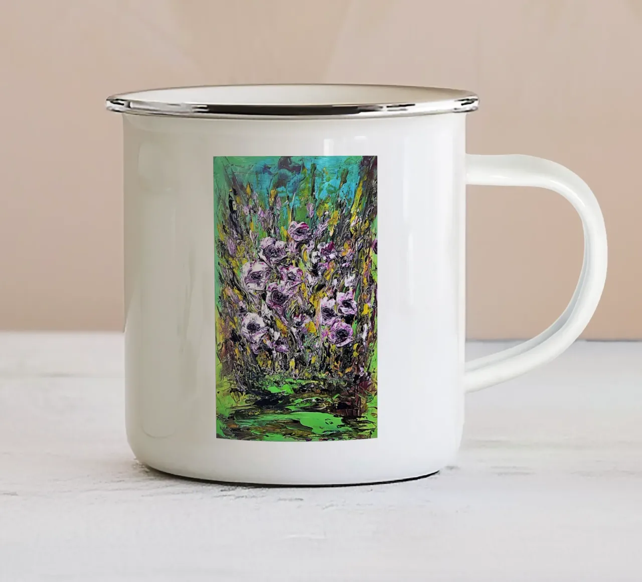FIORI IN RIVA AL FIUME. tazza in smalto da Little treasures for your home