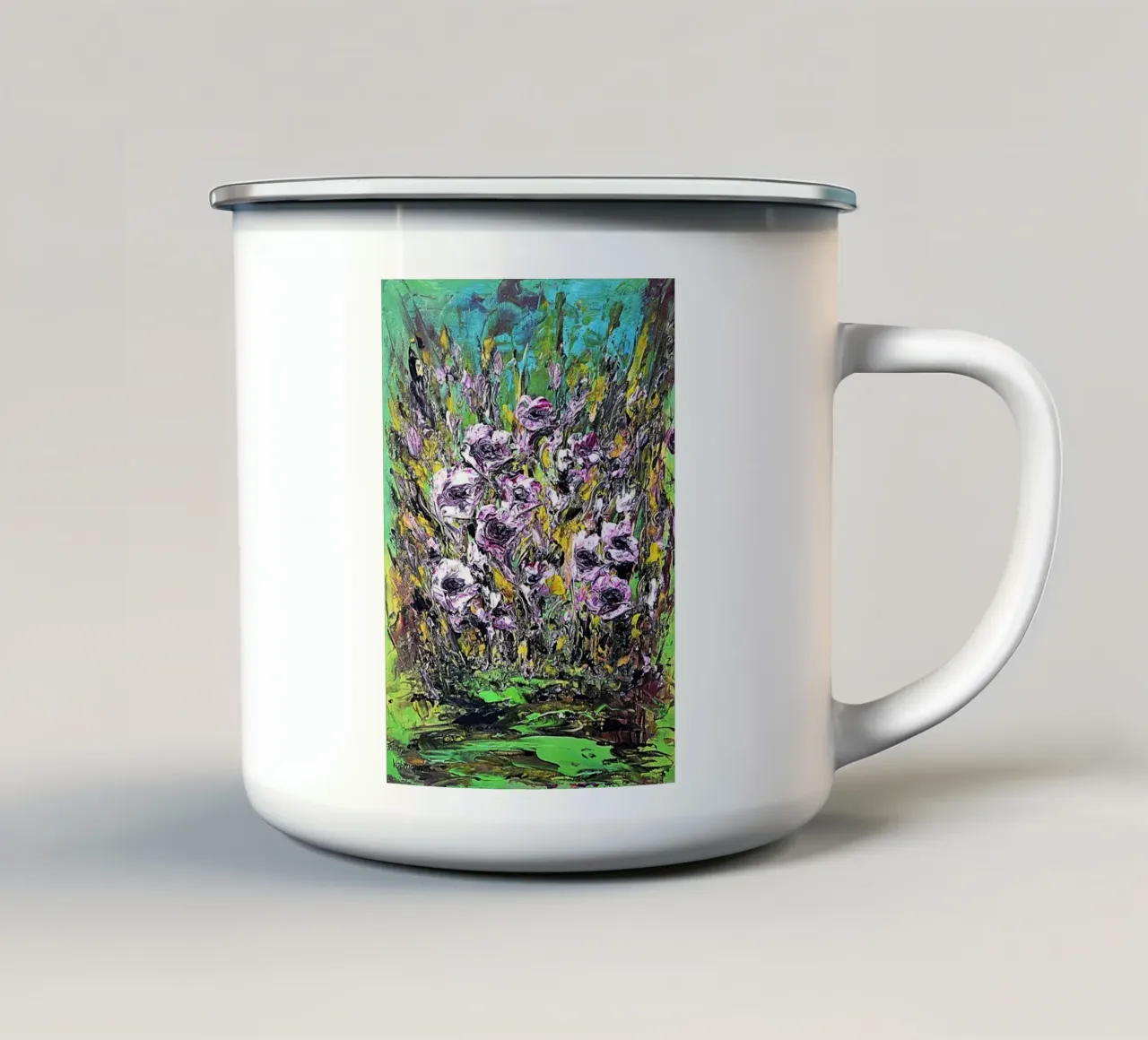 FIORI IN RIVA AL FIUME. tazza in smalto da Little treasures for your home