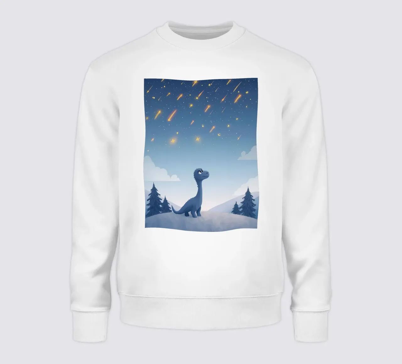 Un simpatico dinosauro blu osserva la pioggia di meteoriti felpa da DesignDoodle