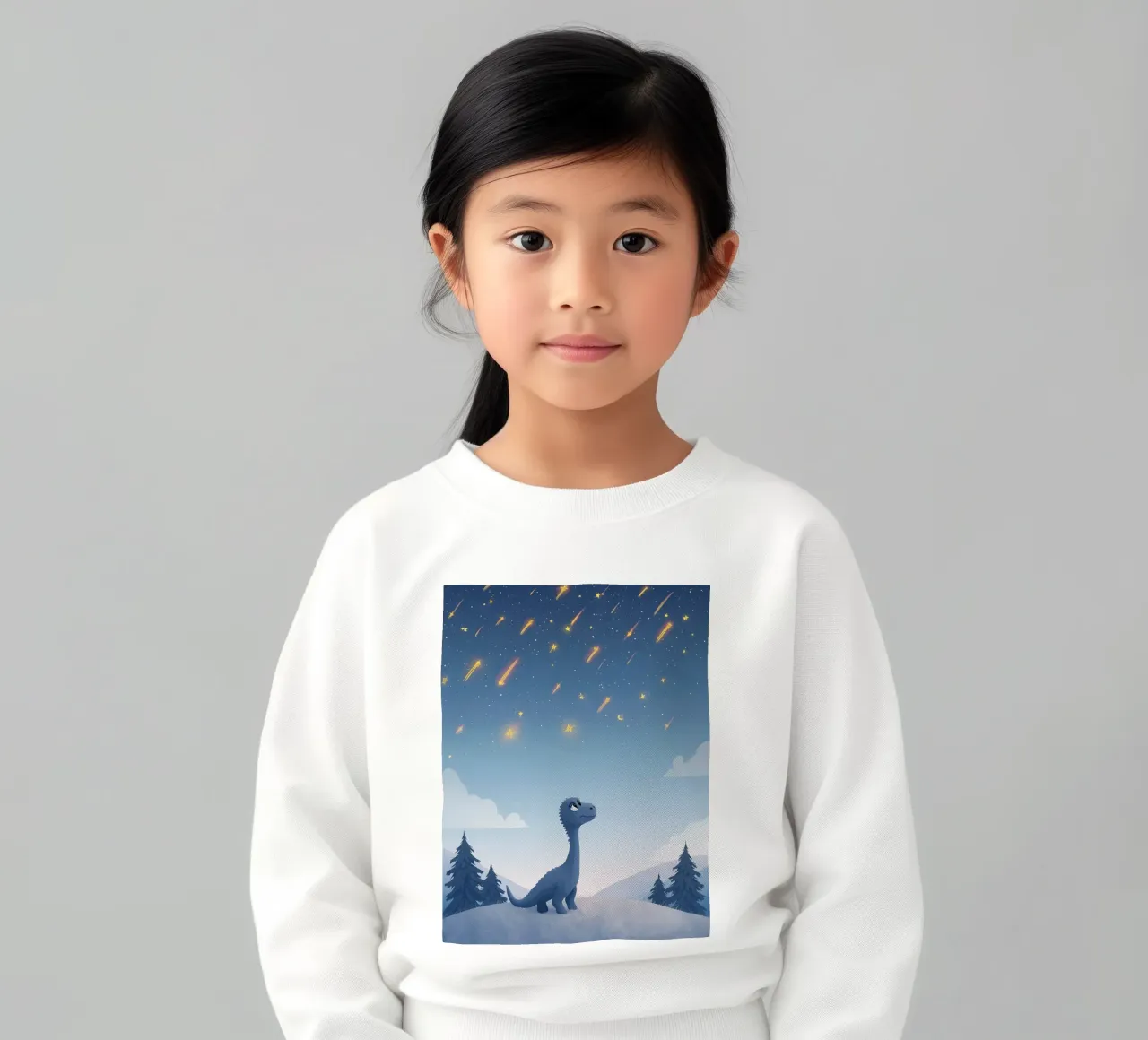 Un simpatico dinosauro blu osserva la pioggia di meteoriti felpa bambino da DesignDoodle