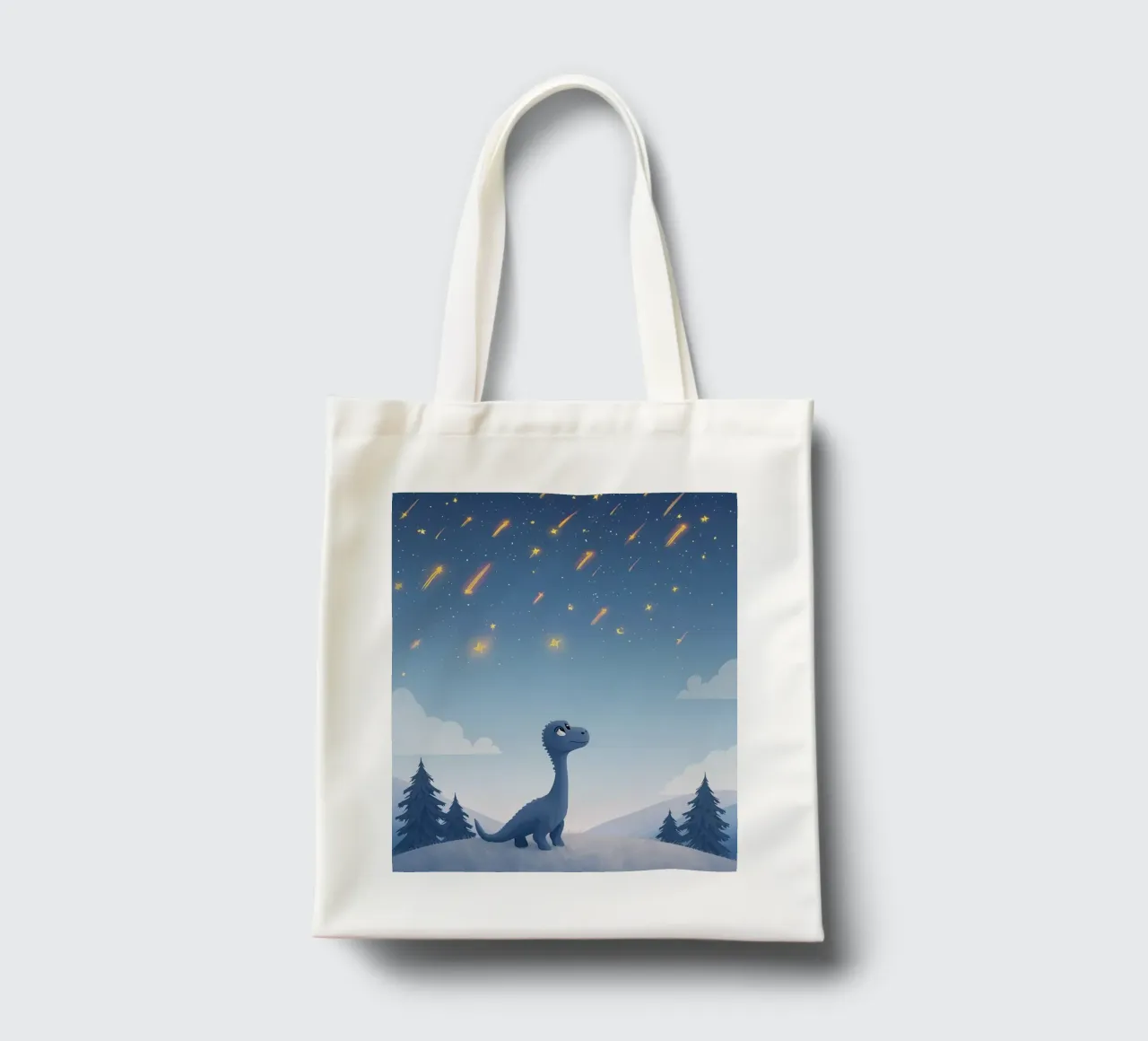 Un simpatico dinosauro blu osserva la pioggia di meteoriti borsa in juta da DesignDoodle