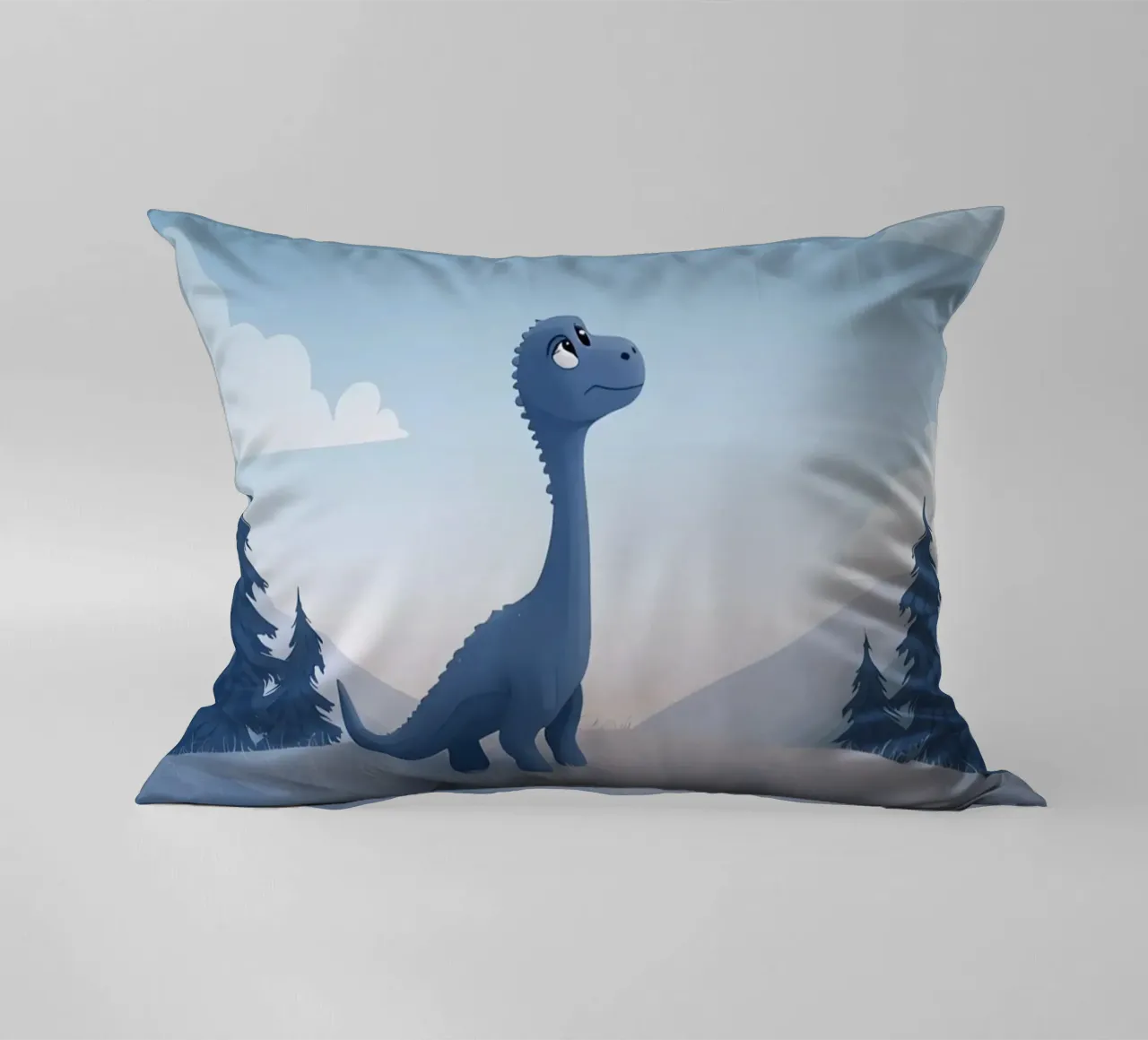 Un simpatico dinosauro blu osserva la pioggia di meteoriti cuscino da DesignDoodle