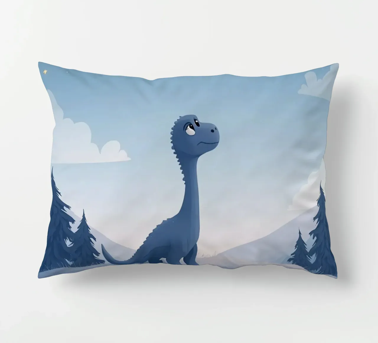 Un simpatico dinosauro blu osserva la pioggia di meteoriti cuscino da DesignDoodle