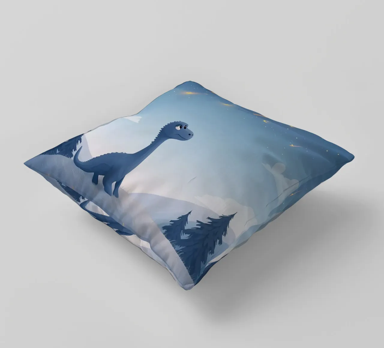 Un simpatico dinosauro blu osserva la pioggia di meteoriti cuscino da DesignDoodle