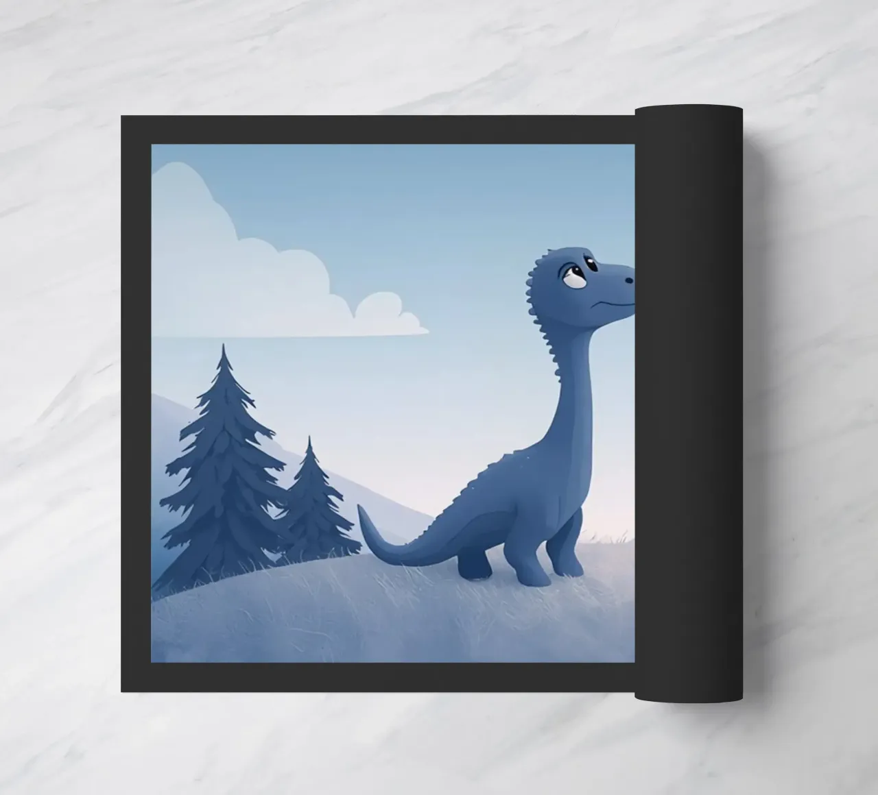 Un mignon dinosaure bleu regarde une pluie de météorites paillasson de DesignDoodle