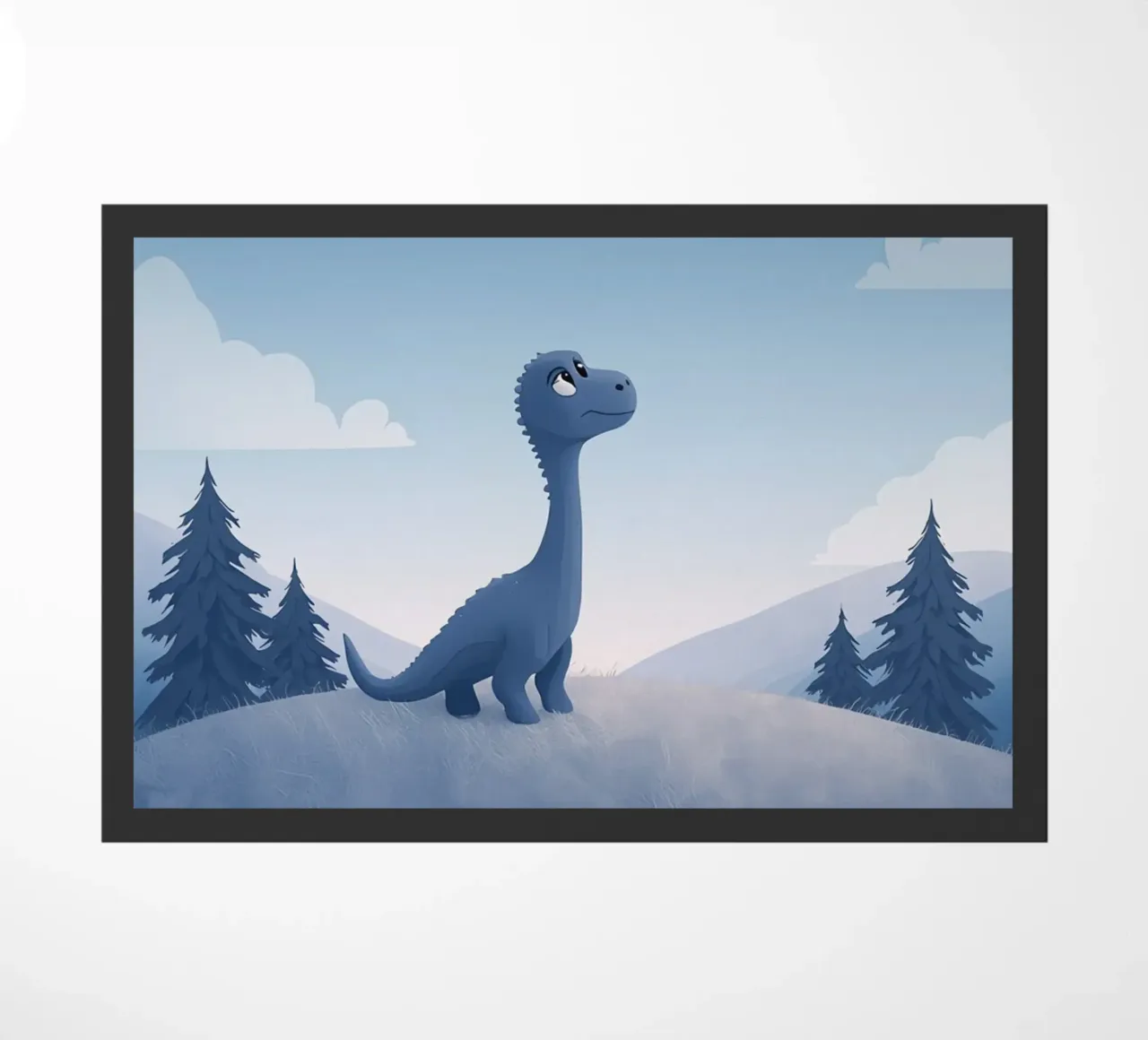 Un mignon dinosaure bleu regarde une pluie de météorites paillasson de DesignDoodle