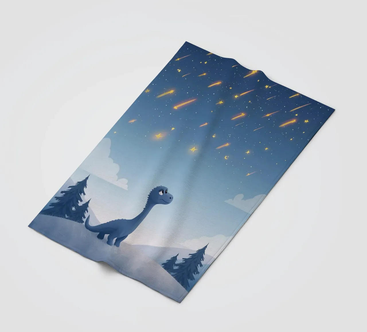 Un simpatico dinosauro blu osserva la pioggia di meteoriti coperta in pile da DesignDoodle