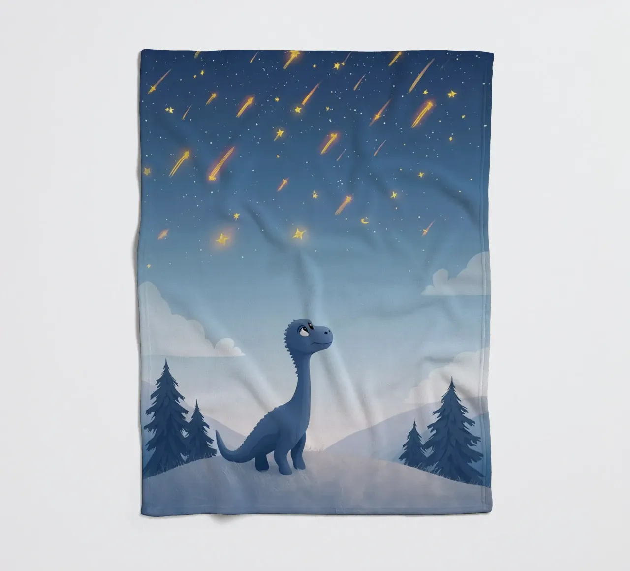 Un simpatico dinosauro blu osserva la pioggia di meteoriti coperta in pile da DesignDoodle