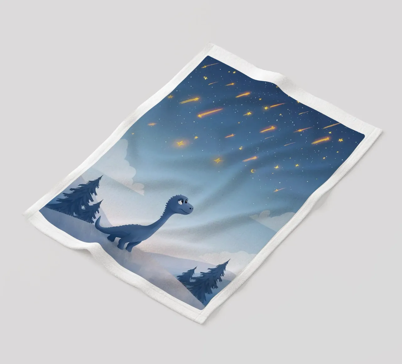 Un simpatico dinosauro blu osserva la pioggia di meteoriti coperta in pile da DesignDoodle