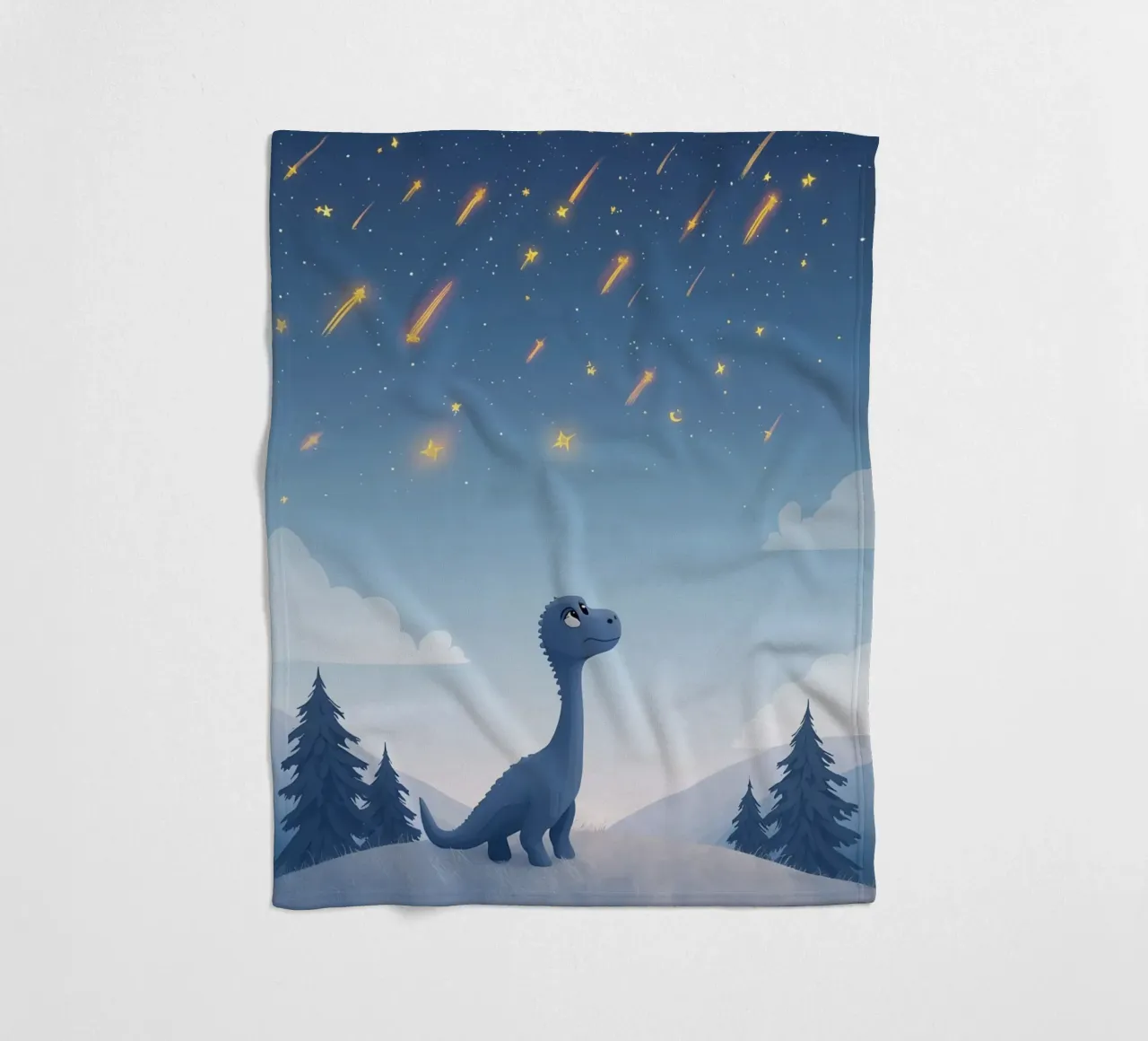 Un simpatico dinosauro blu osserva la pioggia di meteoriti coperta in pile da DesignDoodle