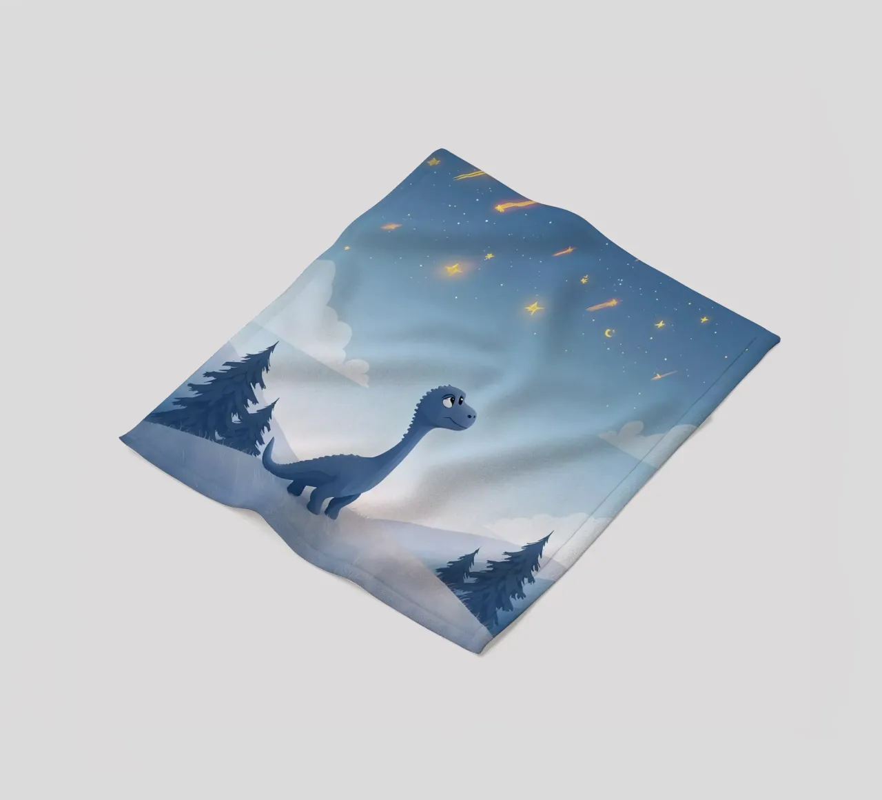 Un simpatico dinosauro blu osserva la pioggia di meteoriti coperta in pile da DesignDoodle