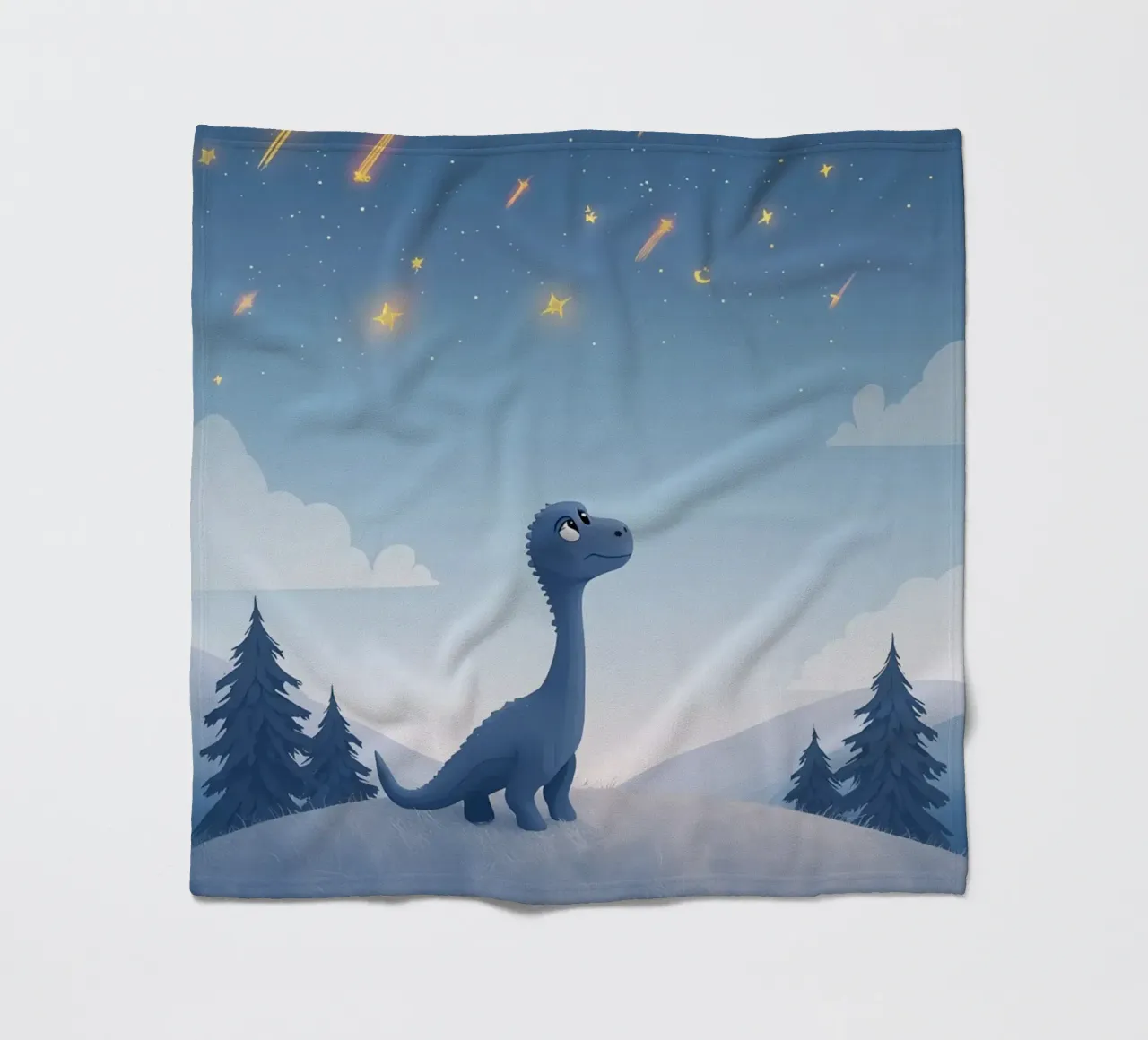 Un simpatico dinosauro blu osserva la pioggia di meteoriti coperta in pile da DesignDoodle