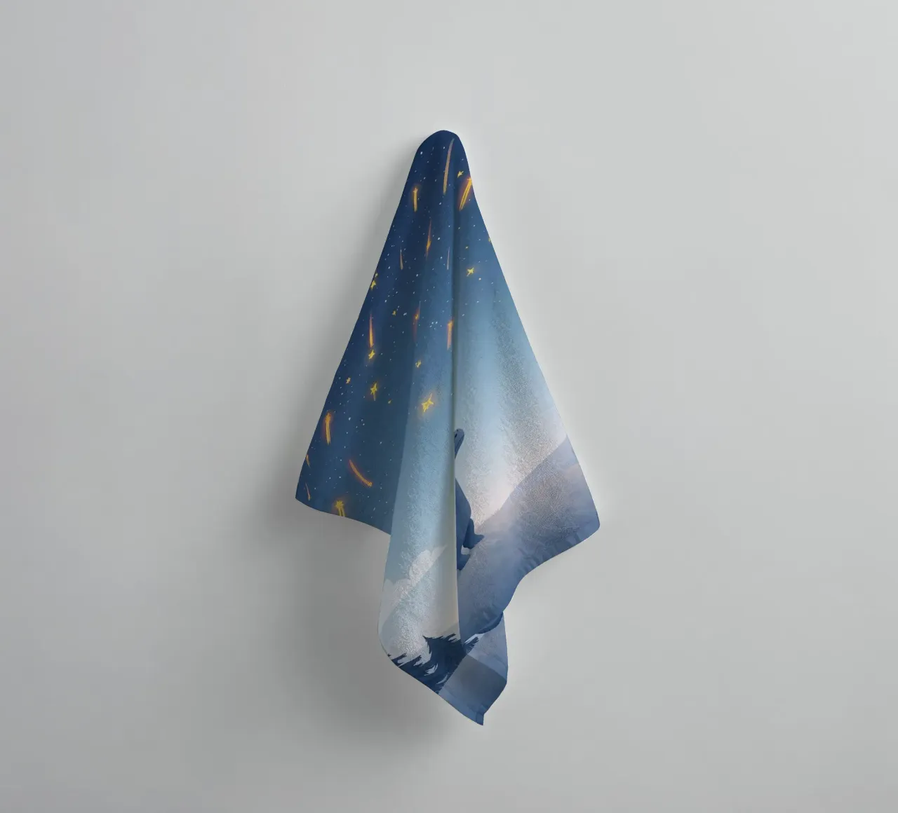 Un simpatico dinosauro blu osserva la pioggia di meteoriti asciugamano da bagno da DesignDoodle