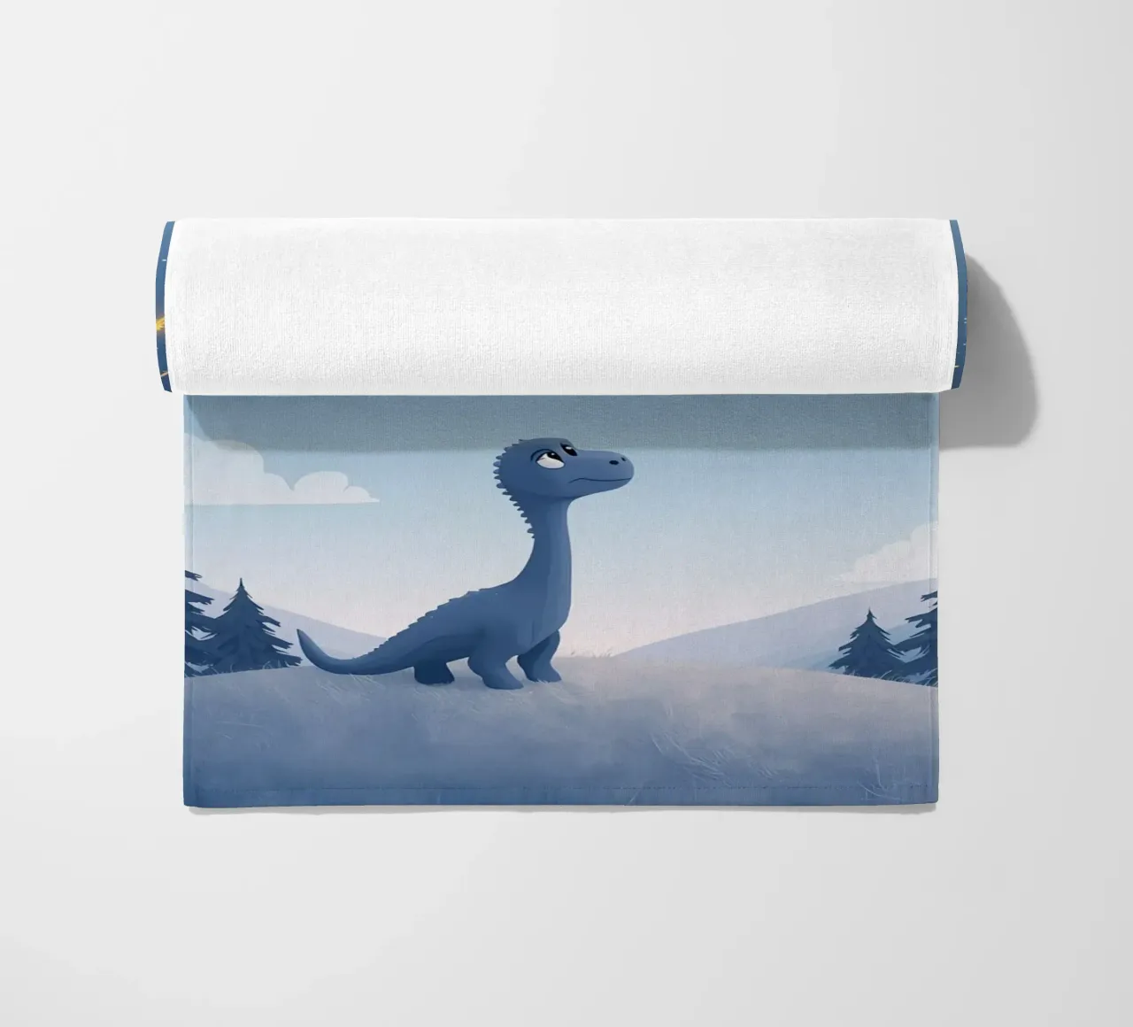 Un simpatico dinosauro blu osserva la pioggia di meteoriti telo mare da DesignDoodle