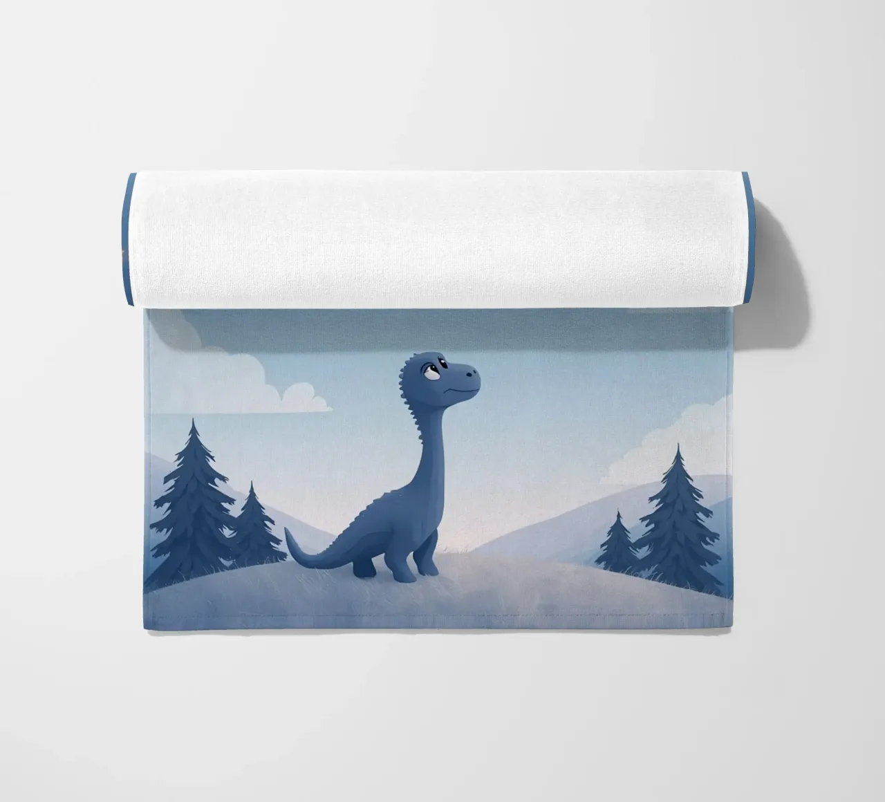 Un simpatico dinosauro blu osserva la pioggia di meteoriti telo mare da DesignDoodle