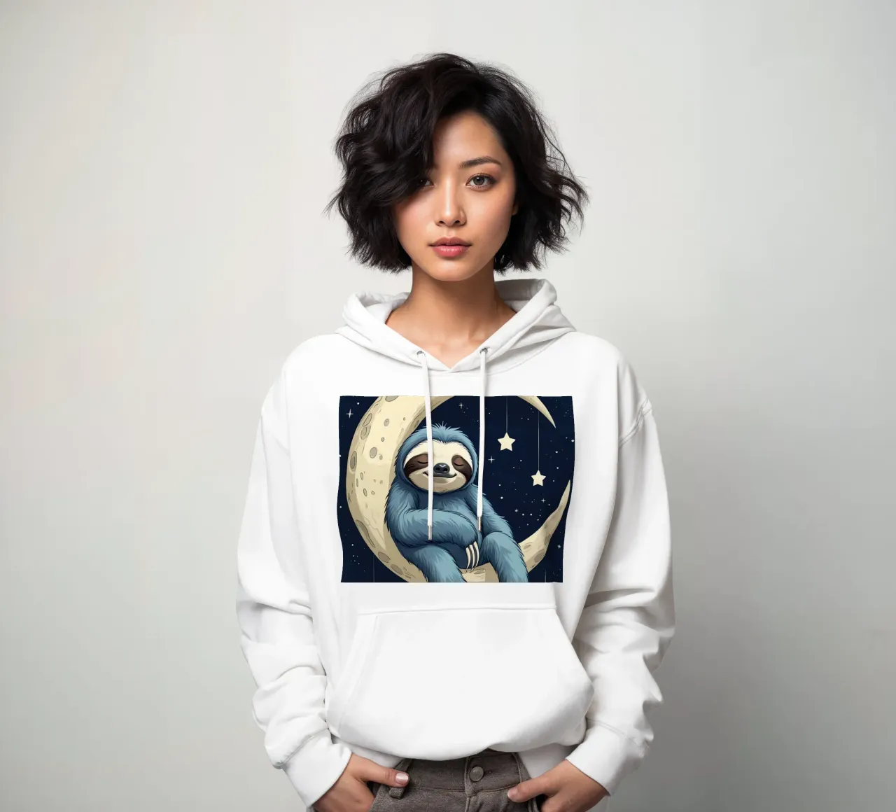 Simpatico bradipo blu sulla mezzaluna con le stelle felpa con cappuccio da DesignDoodle