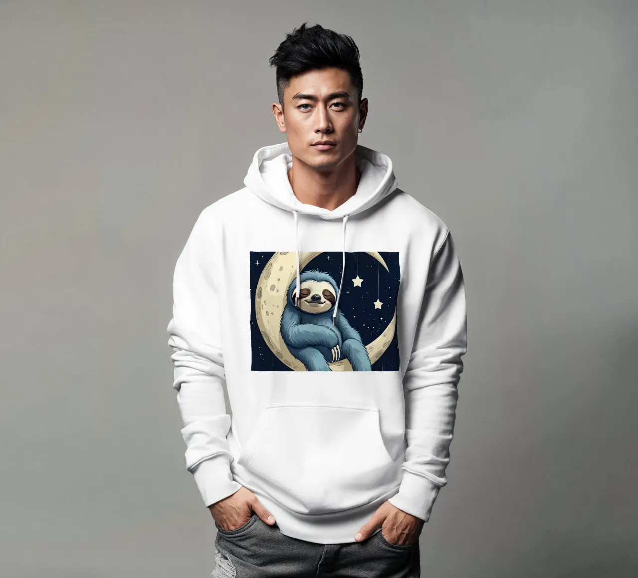 Simpatico bradipo blu sulla mezzaluna con le stelle felpa con cappuccio da DesignDoodle