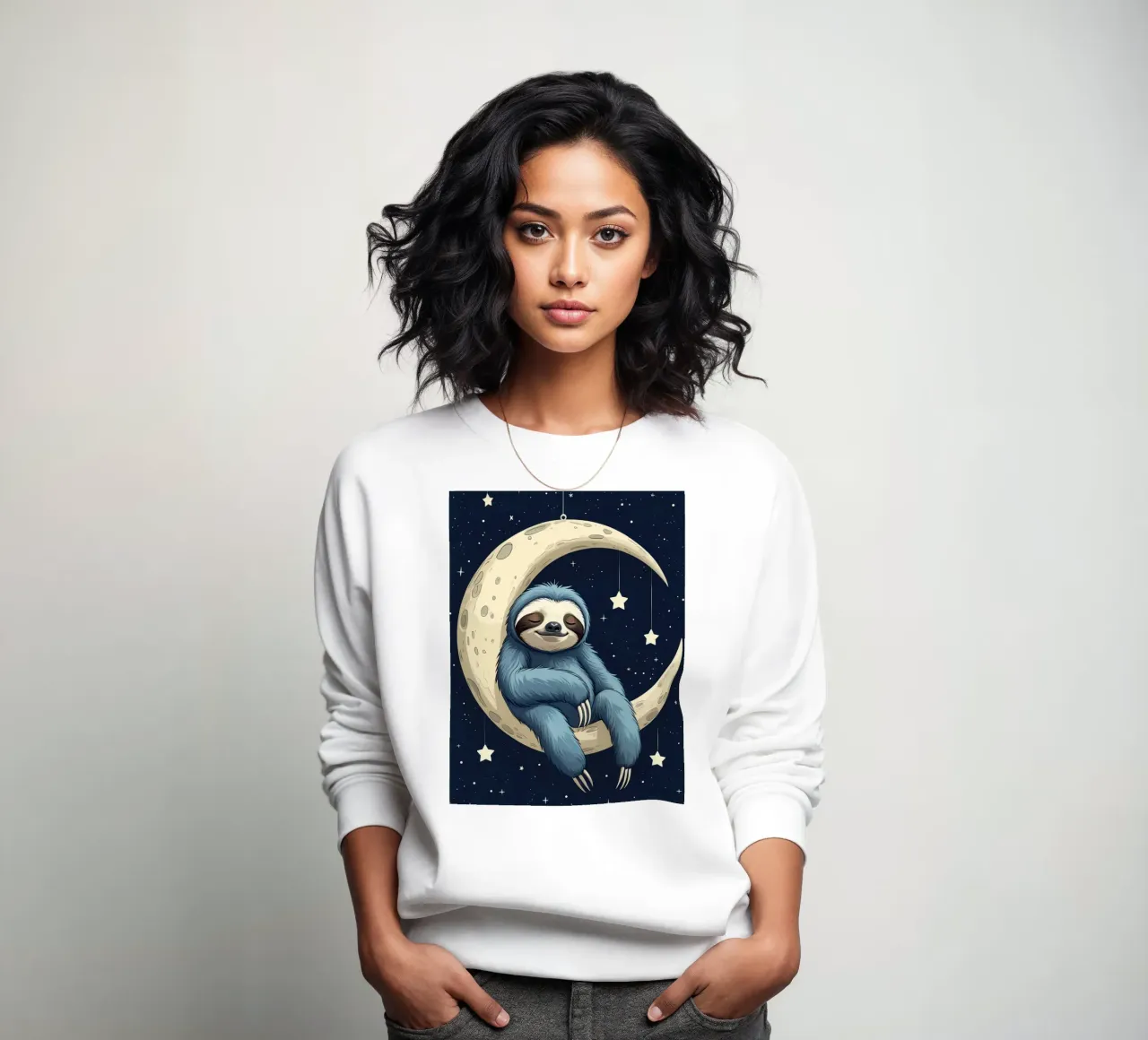 Simpatico bradipo blu sulla mezzaluna con le stelle felpa da DesignDoodle