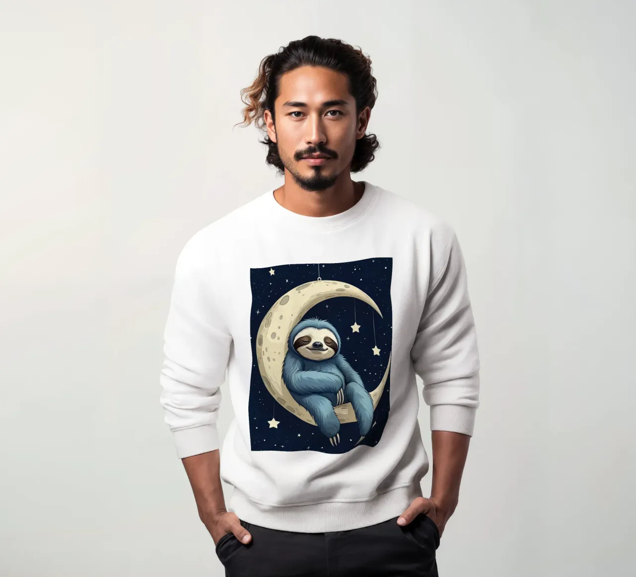 Simpatico bradipo blu sulla mezzaluna con le stelle felpa da DesignDoodle