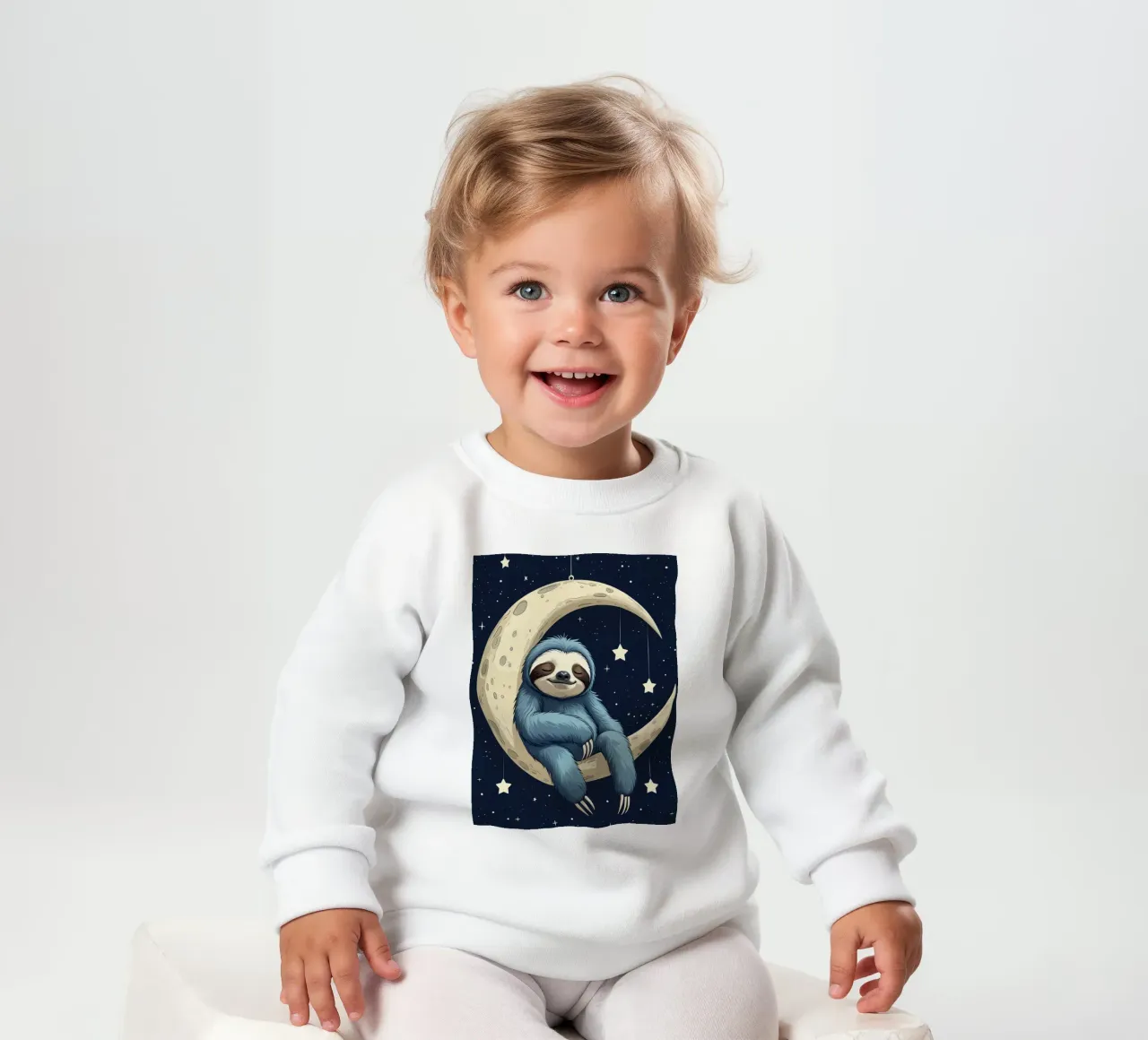 Simpatico bradipo blu sulla mezzaluna con le stelle felpa neonato da DesignDoodle