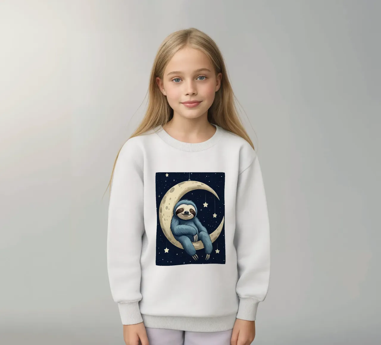Simpatico bradipo blu sulla mezzaluna con le stelle felpa bambino da DesignDoodle